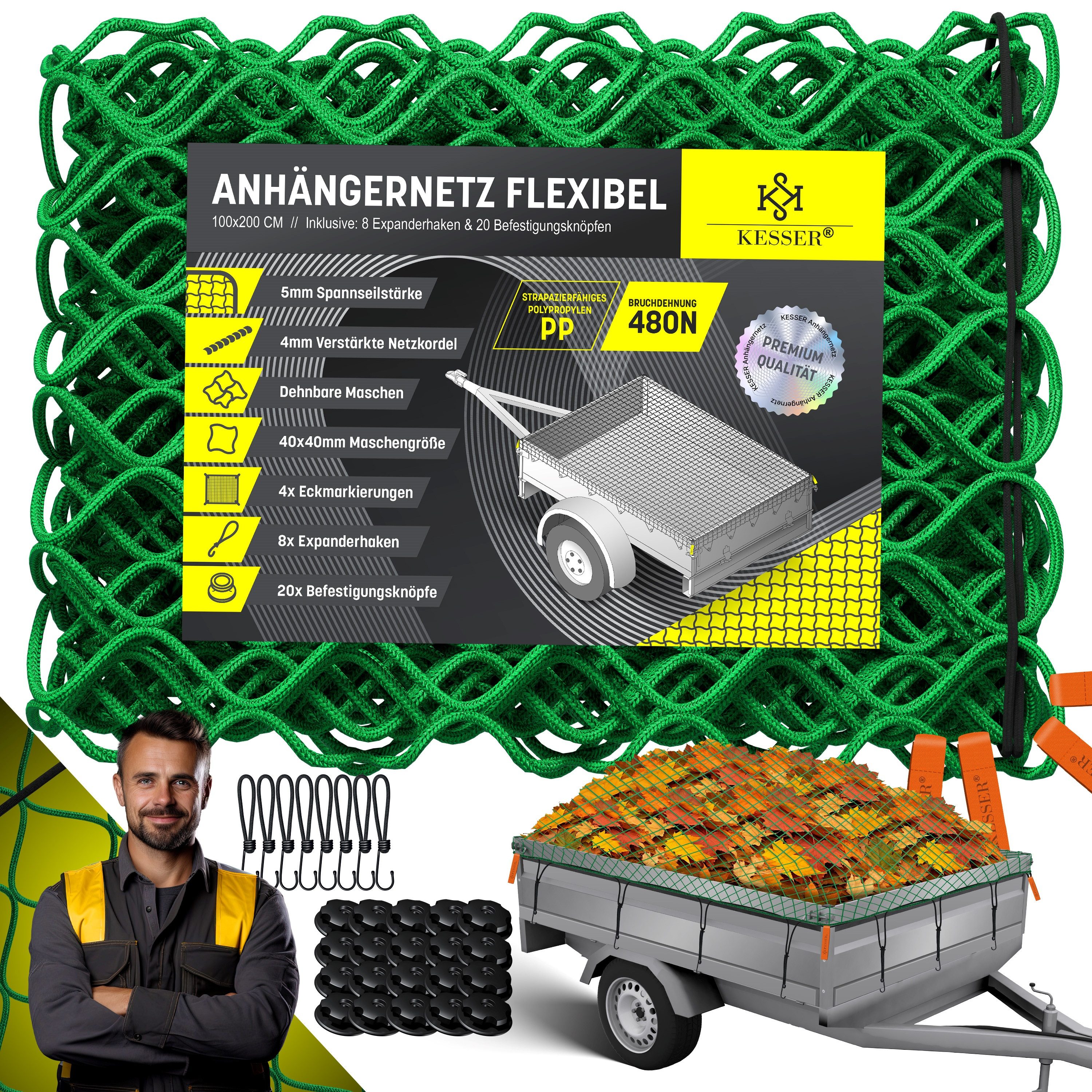 KESSER Laubschutznetz, Anhängernetz Dehnbar feinmaschig mit Haken