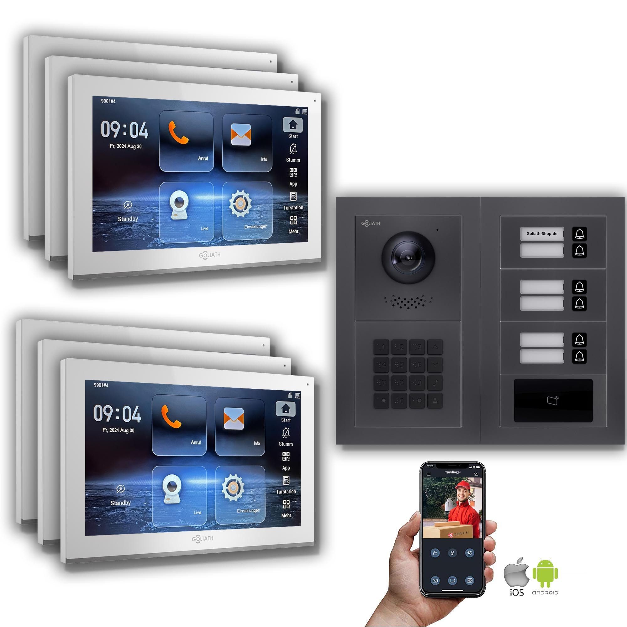 Goliath Intercom Video-Türsprechanlage Goliath IP Video Türsprechanlage: 10-Zoll 6 Familienhaus, RFID, Zahlen (Privat oder Gewerblich)