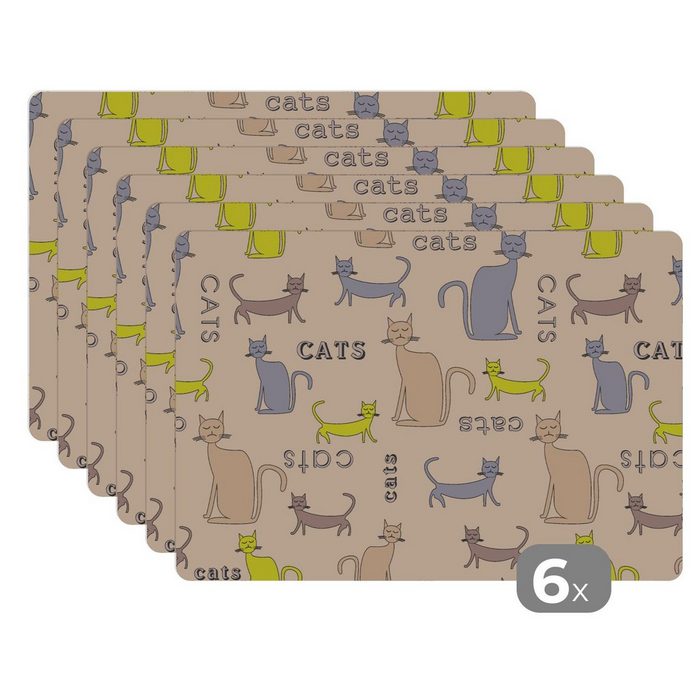 Platzset Muster - Katze - Zitat - Jungen - Mädchen - Kinder - Kind MuchoWow (6-St) Platzset Platzdecken Platzmatte Tischmatten Schmutzabweisend