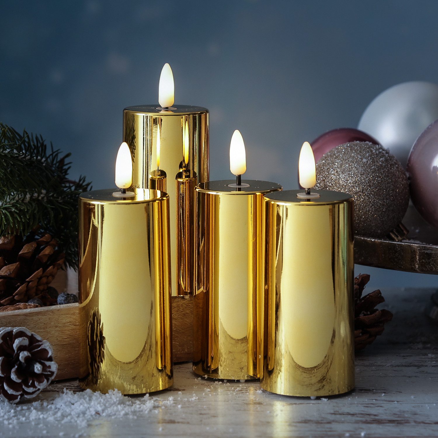 MARELIDA LED-Kerze LED Kerzenset gold glänzend für Adventskranz H: 12,5cm 4er Set, LED Classic, warmweiß (2100K bis 3000K)