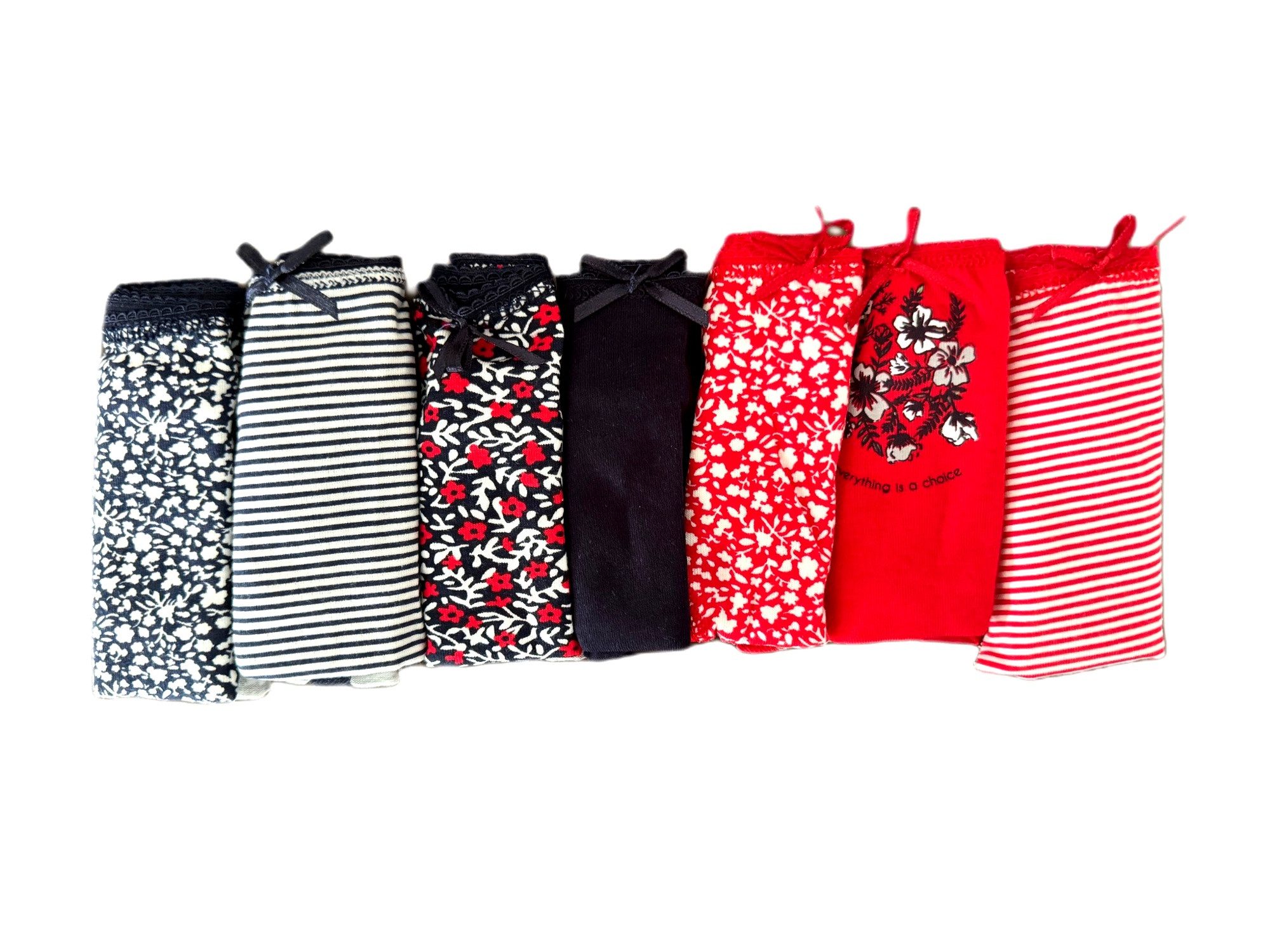 Slip Damen Slip 7er Pack – Gemustert, Baumwolle, Mit Schleifchen
