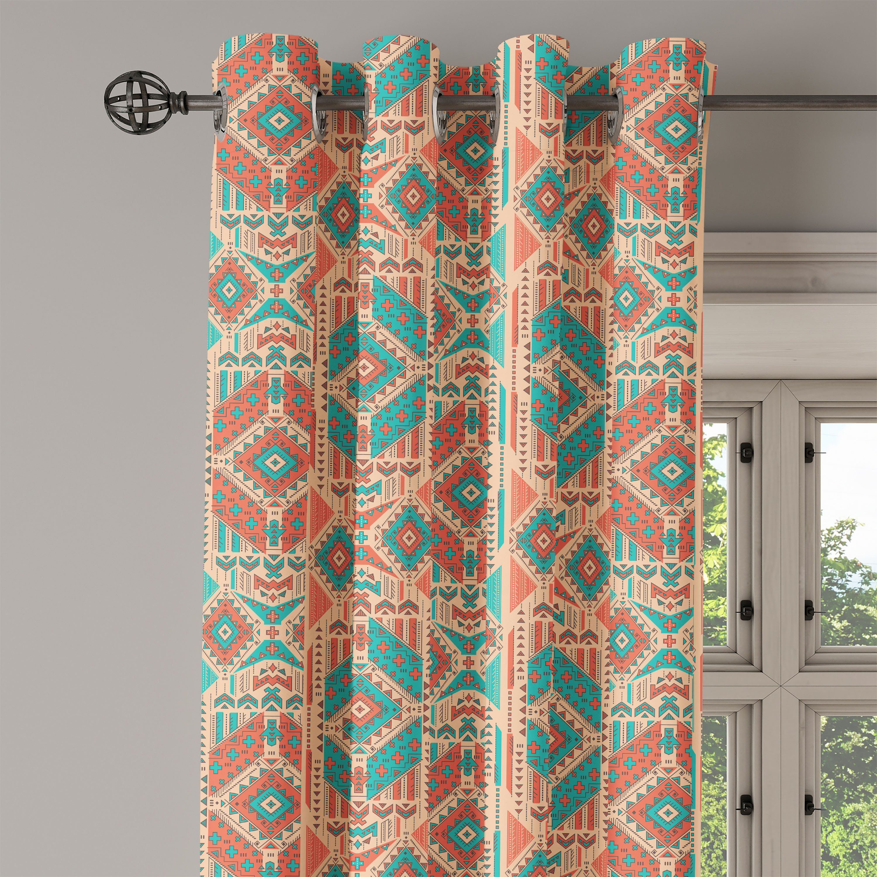 Dekorative Mexikaner Geometrisches Schlafzimmer Vintage Gardine Motiv für Abakuhaus, Wohnzimmer, 2-Panel-Fenstervorhänge