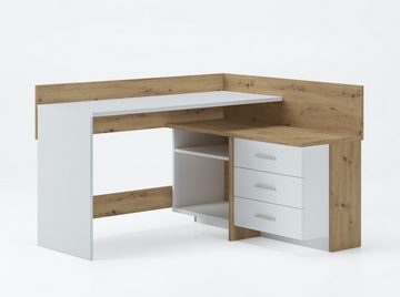 Domando Schreibtisch Schreibtisch Maiori in Artisan Eiche und Weiß Matt, Breite 130cm, zwei Arbeitsflächen in Kontrastfarben