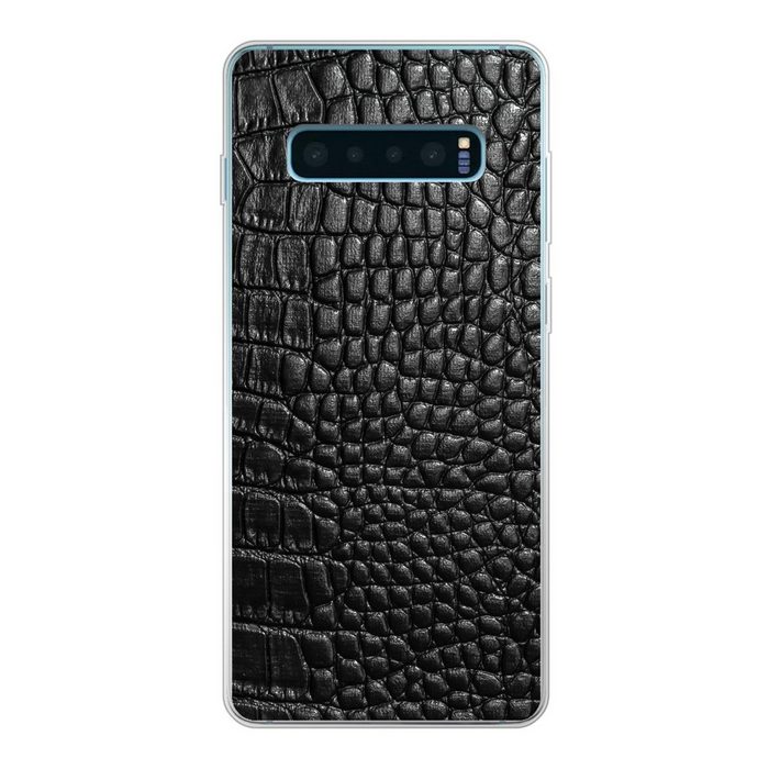 MuchoWow Handyhülle Leder - Strukturiert - Schwarz - Grau Phone Case Handyhülle Samsung Galaxy S10 Lite Silikon Schutzhülle