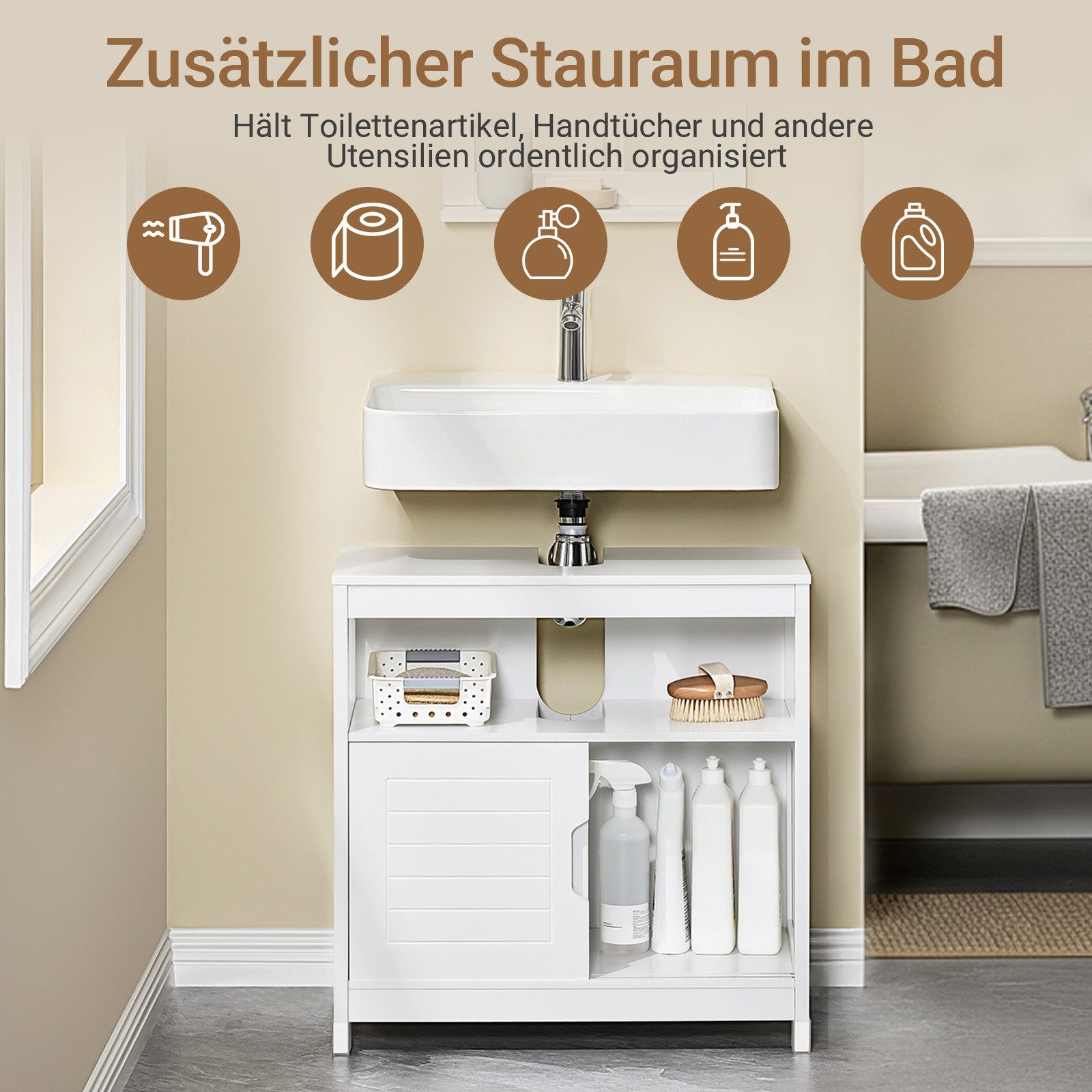 SoBuy Waschbeckenunterschrank FRG128 Badezimmerschrank mit 2 Türen, Unterschrank Waschtisch, freistehend