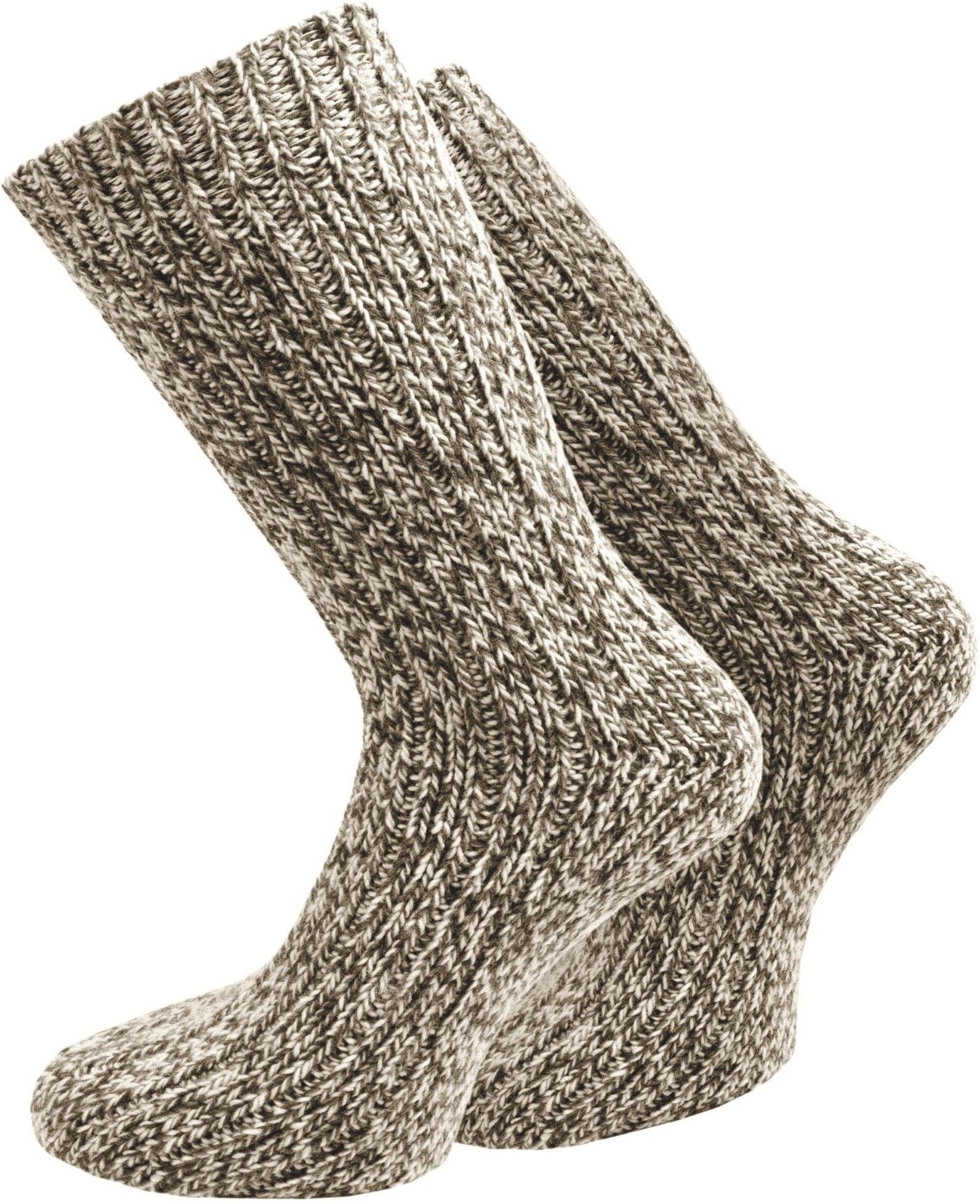 warm aus Beige/Braun natürlich normani Paar 2 Paar) Norwegersocken Schafwolle (2 Thermosocken