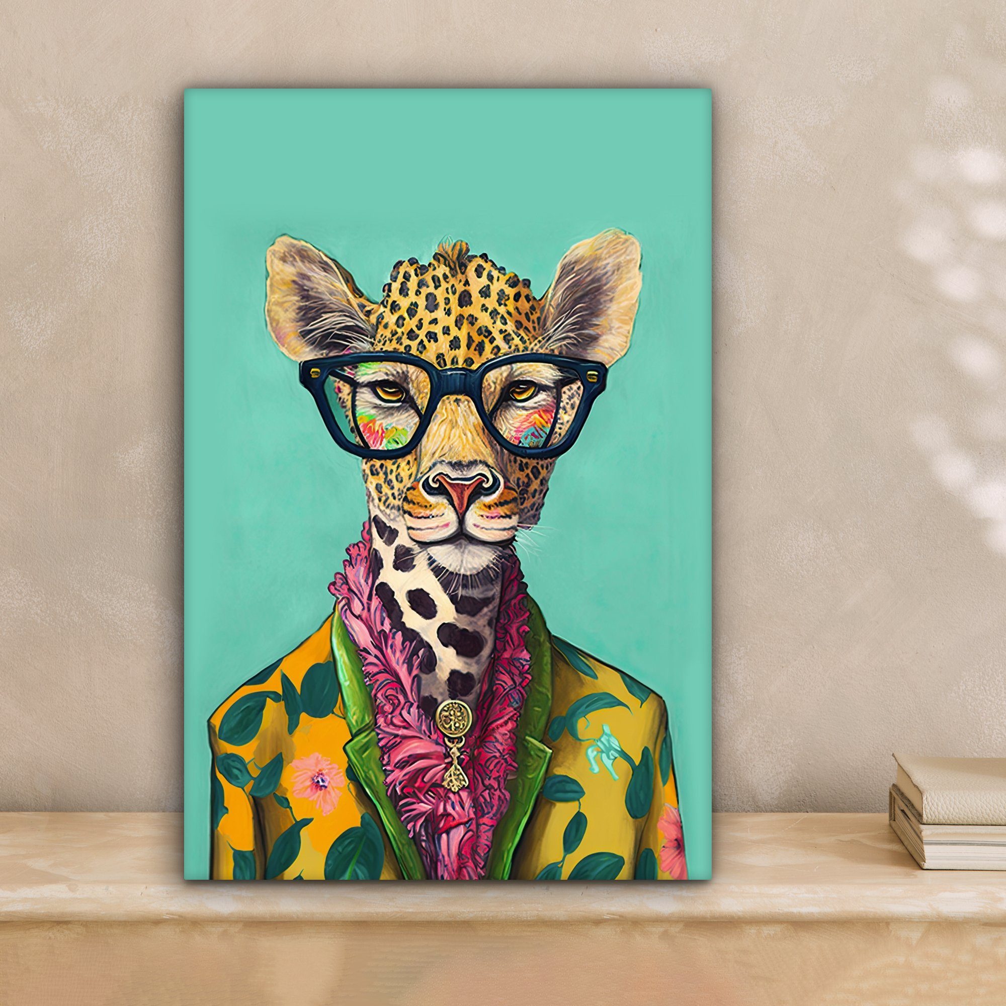OneMillionCanvasses® Leinwandbild Blätter - Brille - Giraffe - Tiere - Design, Fotodruck (1 St), Wandbild, Deko Schlafzimmer Wohnzimmer Flur 20x20 cm – Bild 2 von 5