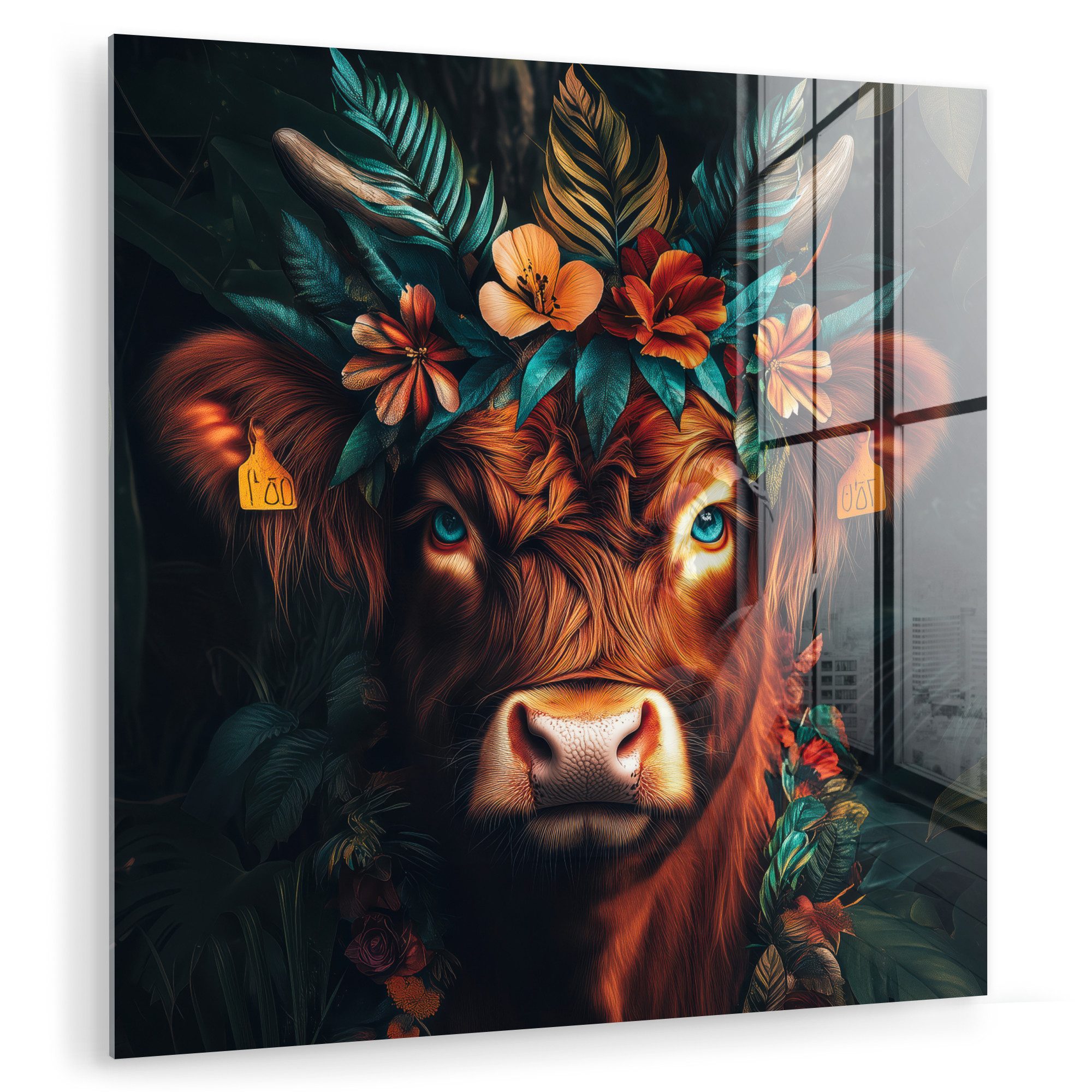 MuchoWow Acrylglasbild Schottischer Highlander - Blumen günstig online kaufen