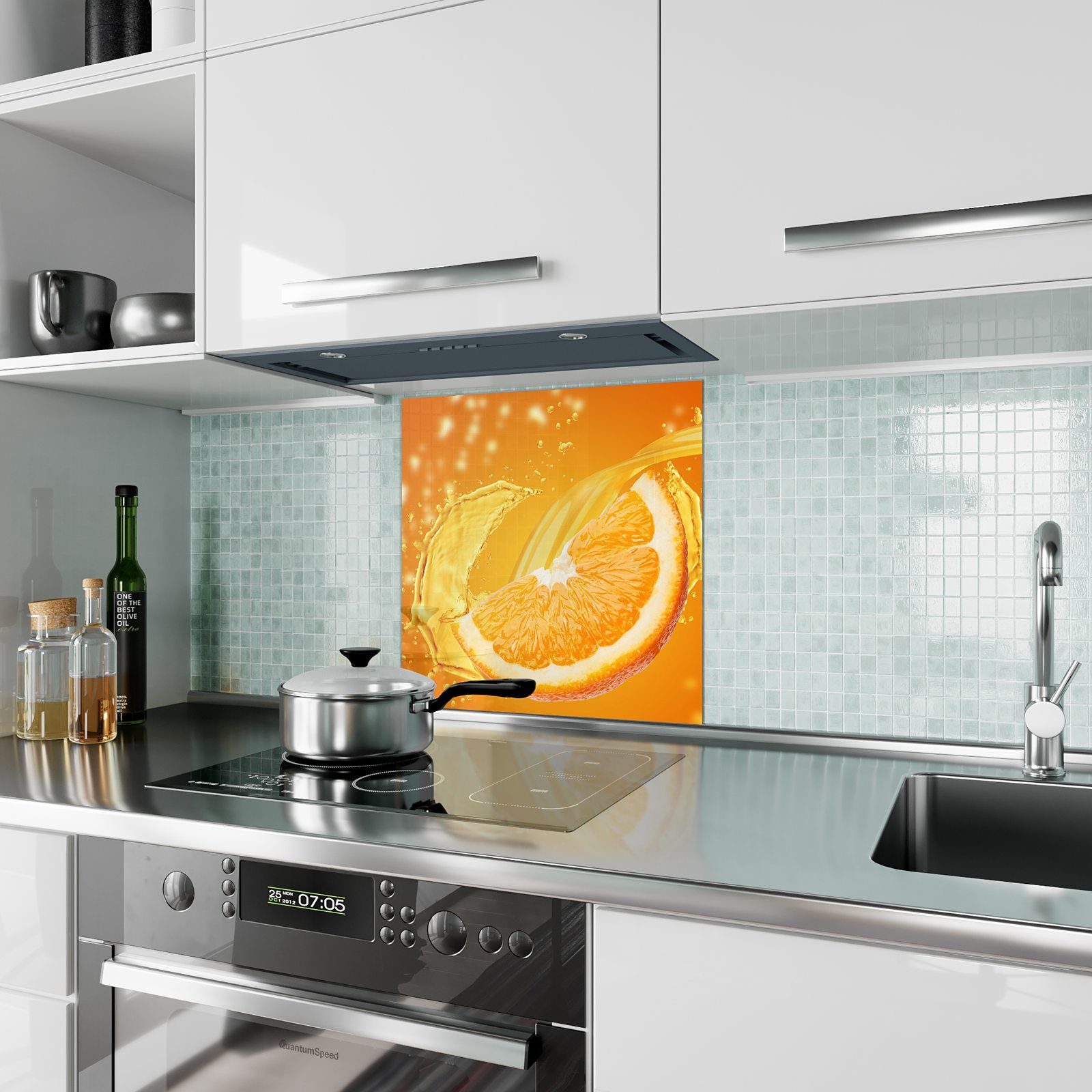 Spritzschutz Küchenrückwand Motiv Orangensaft Glas Küchenrückwand Primedeco mit