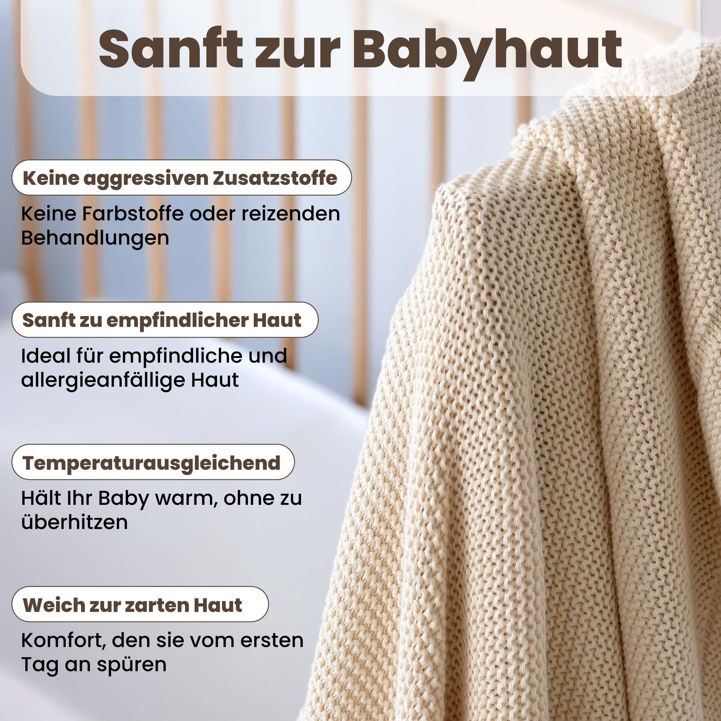 Babydecke Baby Strickdecke, %100 Bio Baumwolle Atmungsaktiv 80x100cm Natur Beige, Little Dedi – Bild 5 von 5