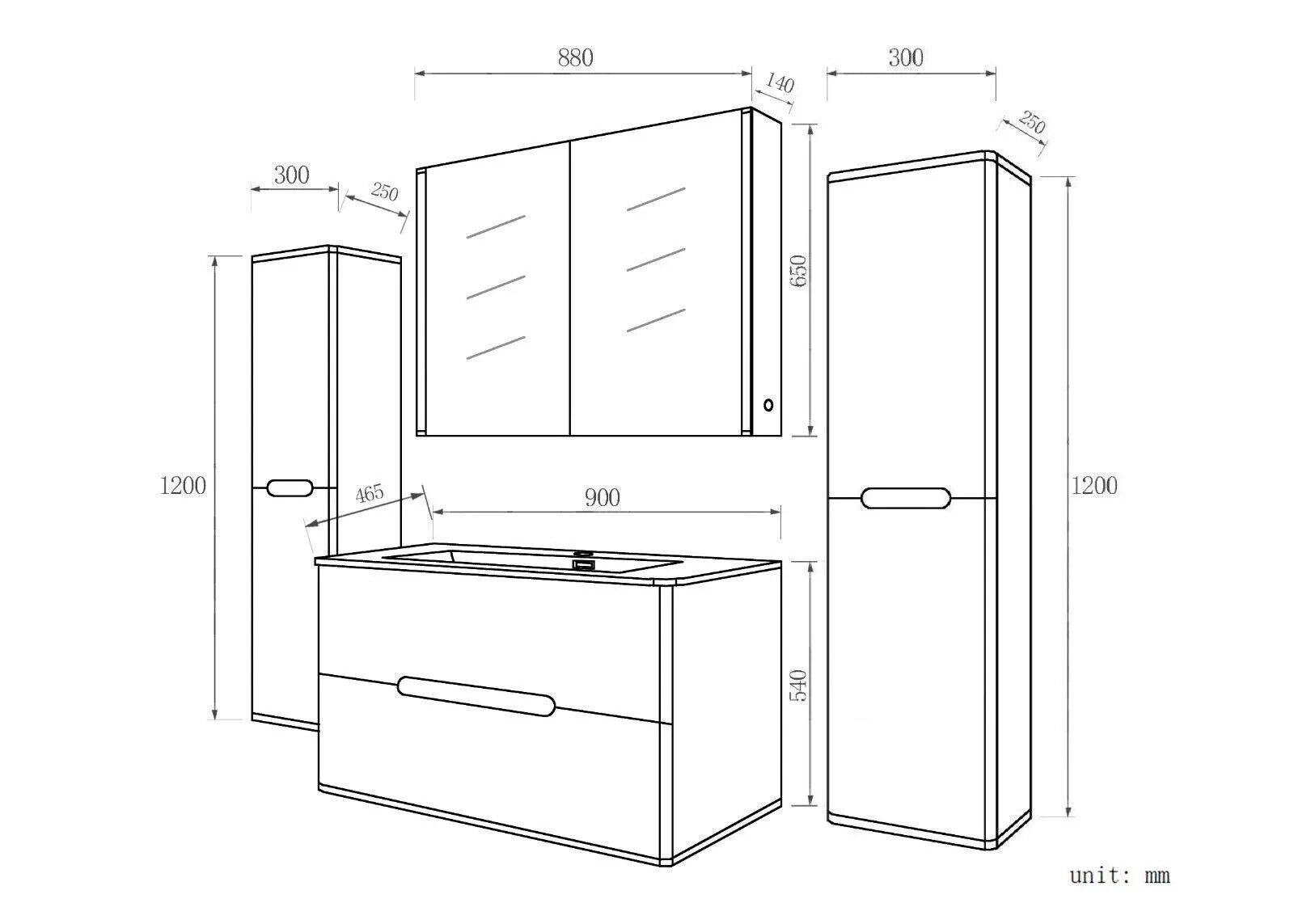 Homeline Badmöbel-Set Sky Badmoebel Set Schwarz Weiß Eiche Hochschglanz Spiegelschrank, (Spar Set, 5-St., Bad Möbel set besteht aus 5 Teilen), Spiegelschrank, Hochglanz