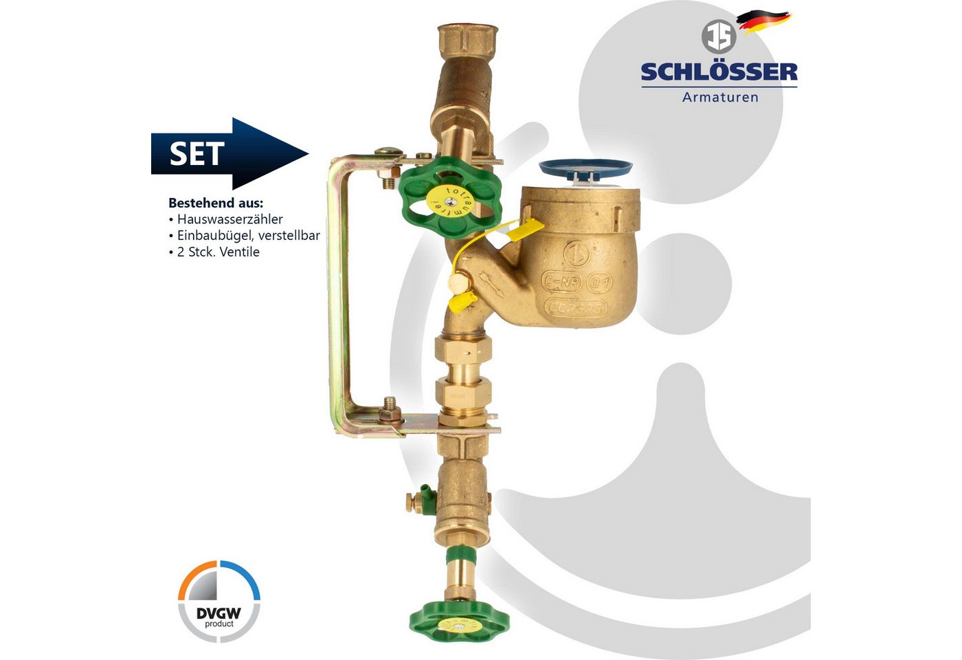 Thumbnail - tecuro Wasserzähler Fallrohrzähler Kombi-Set, Baulänge 105 mm, verschiedene Ausführungen, (inkl. Schrauben und Dübel (fü...