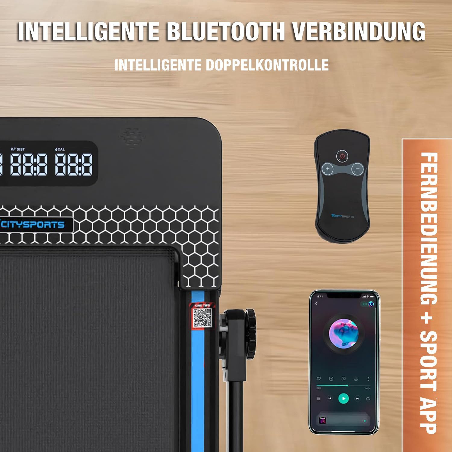 CITYSPORTS Laufband WP3S Klappbares Laufband für Zuhause 1400W Walking/Jogging Pad (Tool kits,Schmiermittel), 1-12km/h Max.Tragfähigkeit 120 kg, Bluetooth APP-Funktion