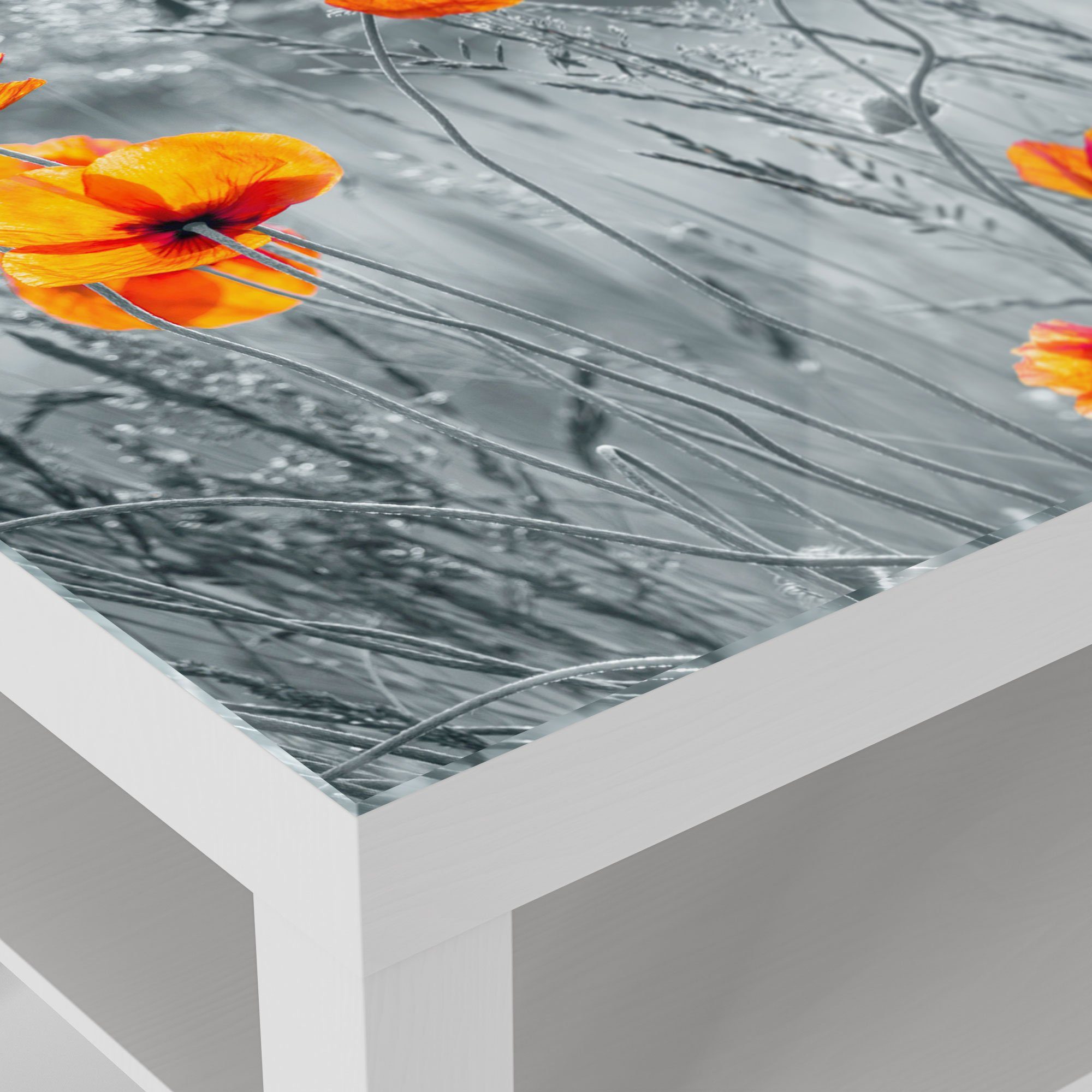 DEQORI Couchtisch 'Rote Mohnblumen', Glas modern Weiß Beistelltisch Glastisch