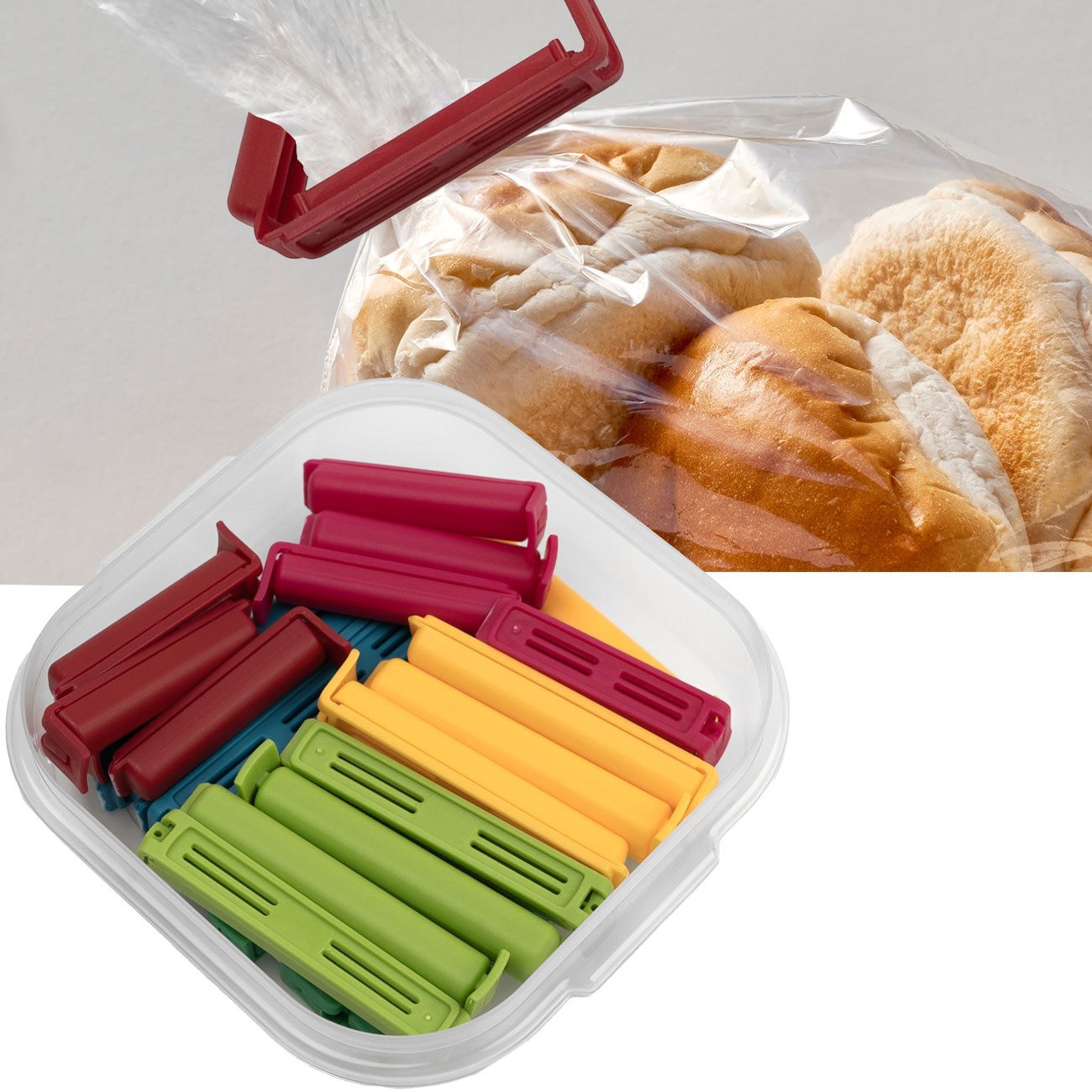 Excellent Houseware Verschlussklammer Frischhalteclips Set 24-teilig mit Box, Bunte Tütenclips in 3 Größen (24tlg.-Set), 8x Klein (6,4 cm), 8x Mittel (8,5 cm), 8x Groß (10,7 cm)