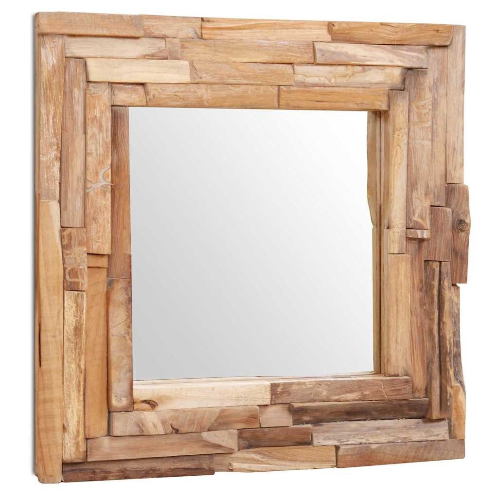 furnicato Wandspiegel Runder Spiegel 60 x 60 cm Naturholz mit braunem Rahmen (1-St), Handgefertigte Wandspiegel-Variante mit 2 Haken für das Badezimmer