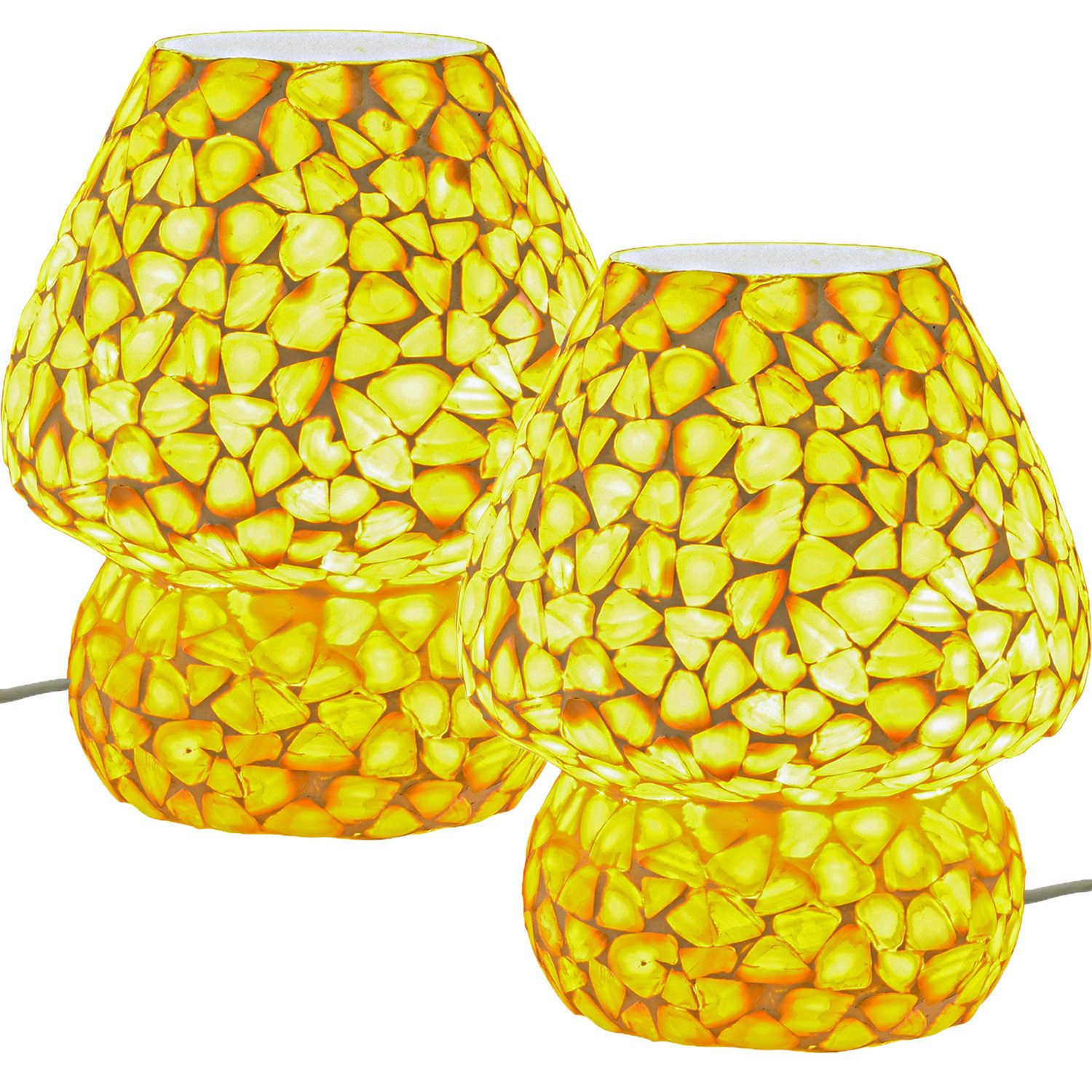 Marrakesch Orient & Mediterran Interior Nachttischlampe 2er Set Boho Deko Tischlampe Nachtischlampe aus Muscheln Mosaik -2-, Handarbeit
