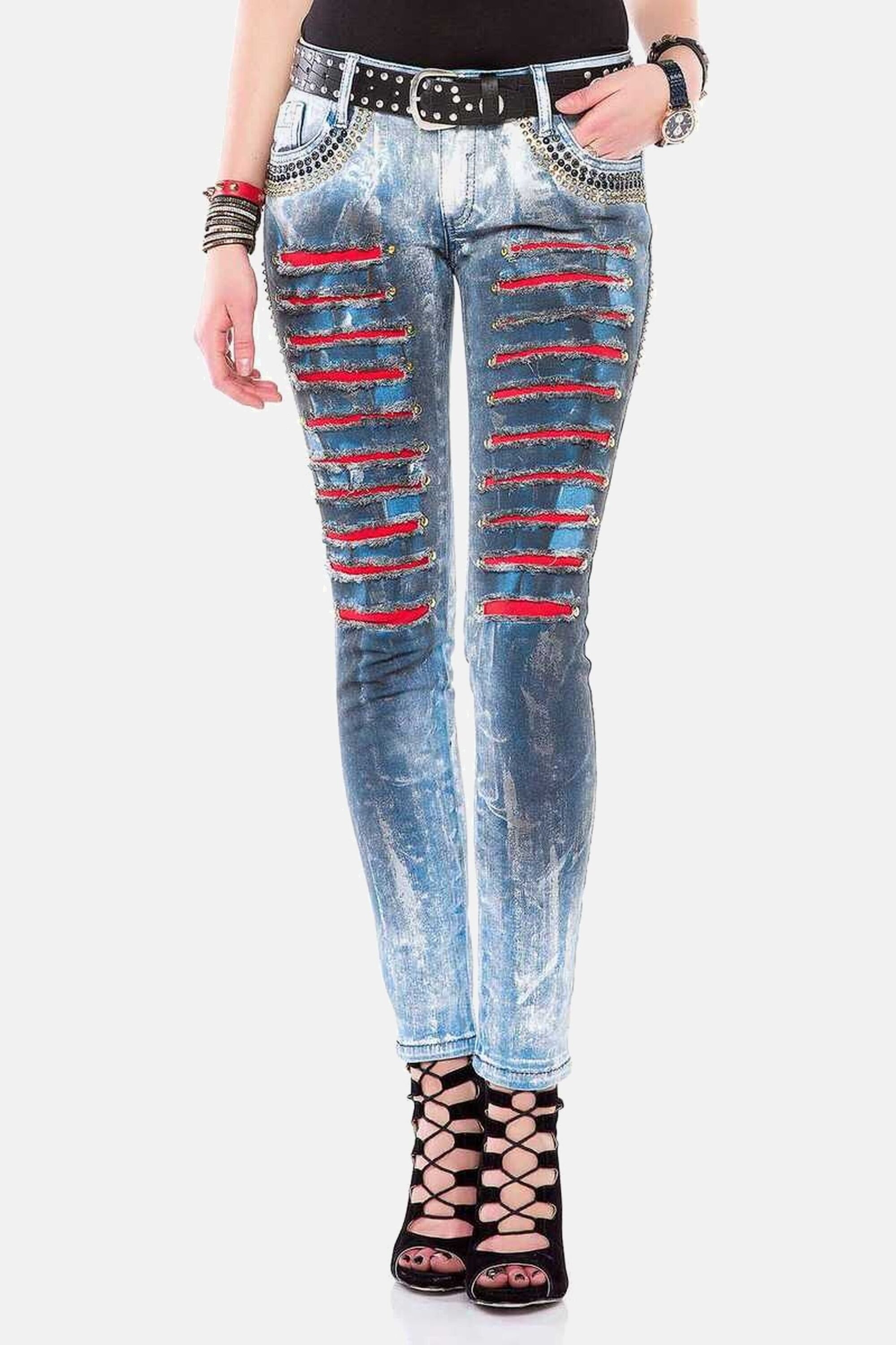 Cipo & Baxx Slim-fit-Jeans Jeans mit Nietenbesatz, WD-375