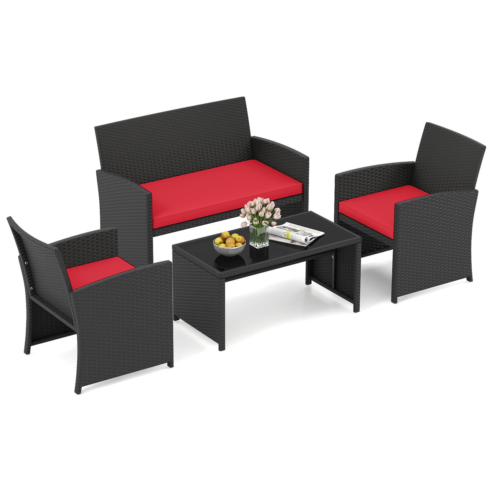 COSTWAY Balkonset, 4 Personen, aus Rattan Gartenmöbel Set