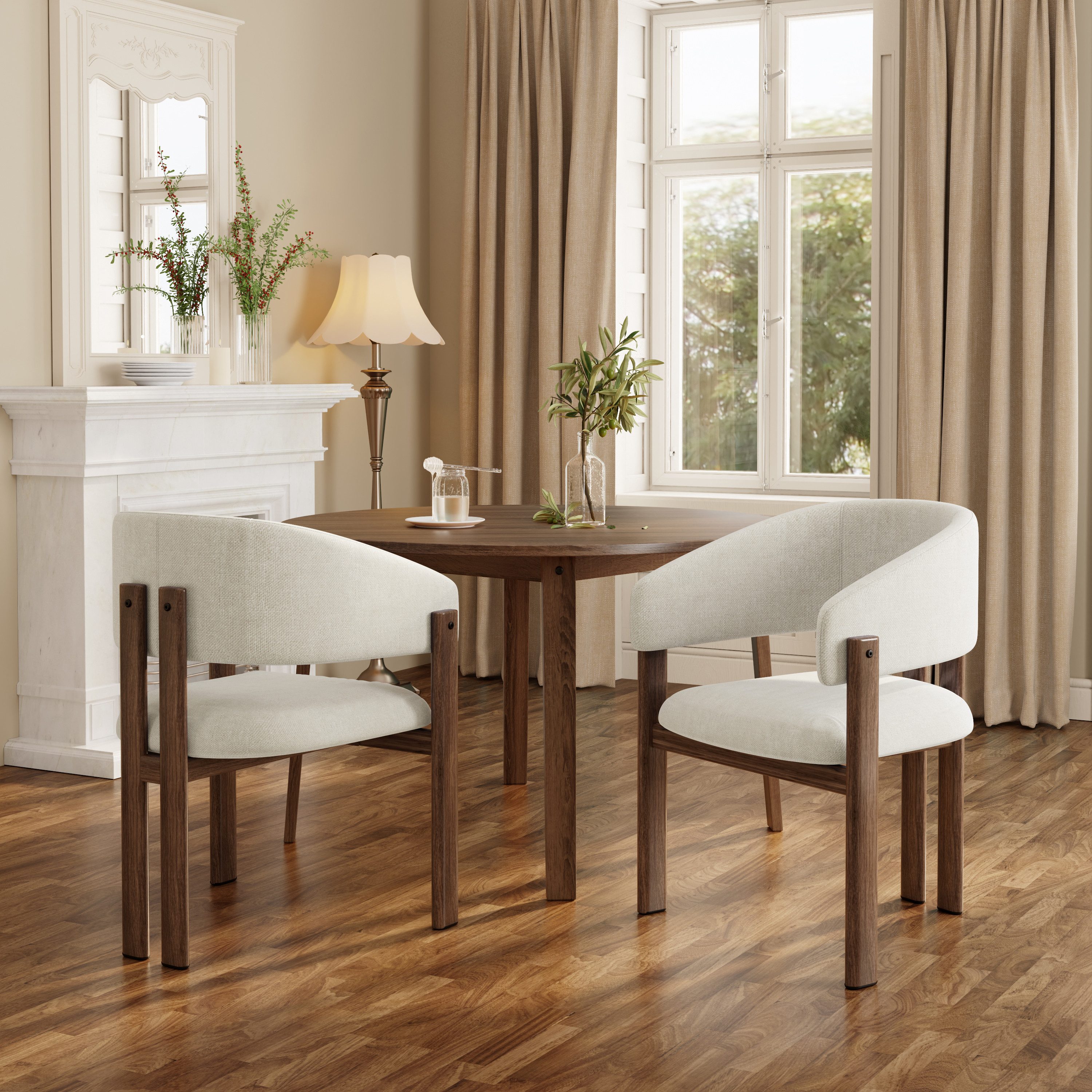 HAUSS SPOLE Küchenstuhl 2er Set Leinenstoff-Esszimmerstuhl mit Armlehnen,Metallgestell Walnuss (Esstischstuhl set mit Robustes Metallgestell), für Esszimmer, Wohnzimmer oder Home-Office