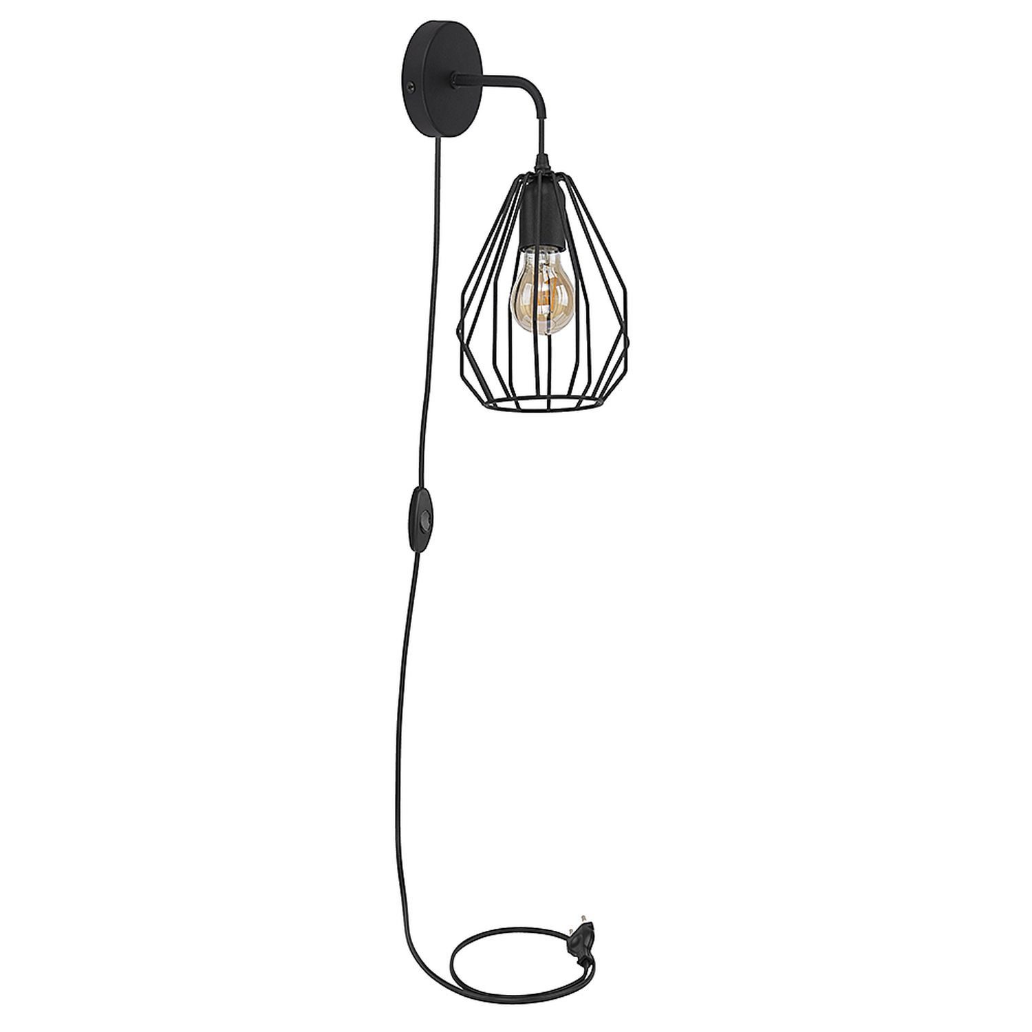 Licht-Erlebnisse Wandleuchte OHLA, ohne Leuchtmittel, Wandlampe mit Kabel Steckdosenanschluss Schalter Schwarz Metall