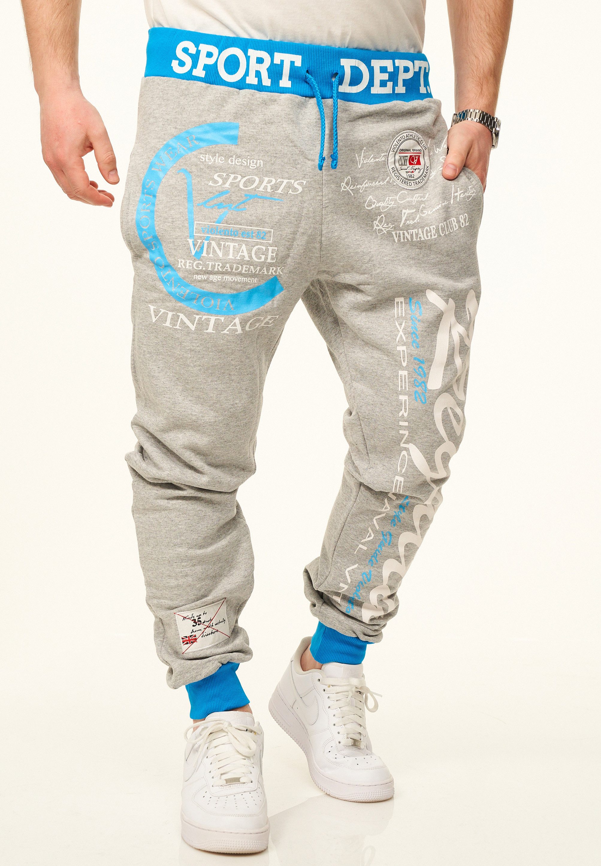 behype Jogginghose mit Print als Lange Trainingshose Sweatpants Herren Freizeithose mit Bündchen aus Baumwolle