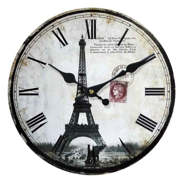 Home affaire Wanduhr »Eifelturm« (rund, Ø 34 cm, römische Ziffern, Vintage Optik, Motiv Eifelturm, dekorativ in Küche & Wohnzimmer)-Otto
