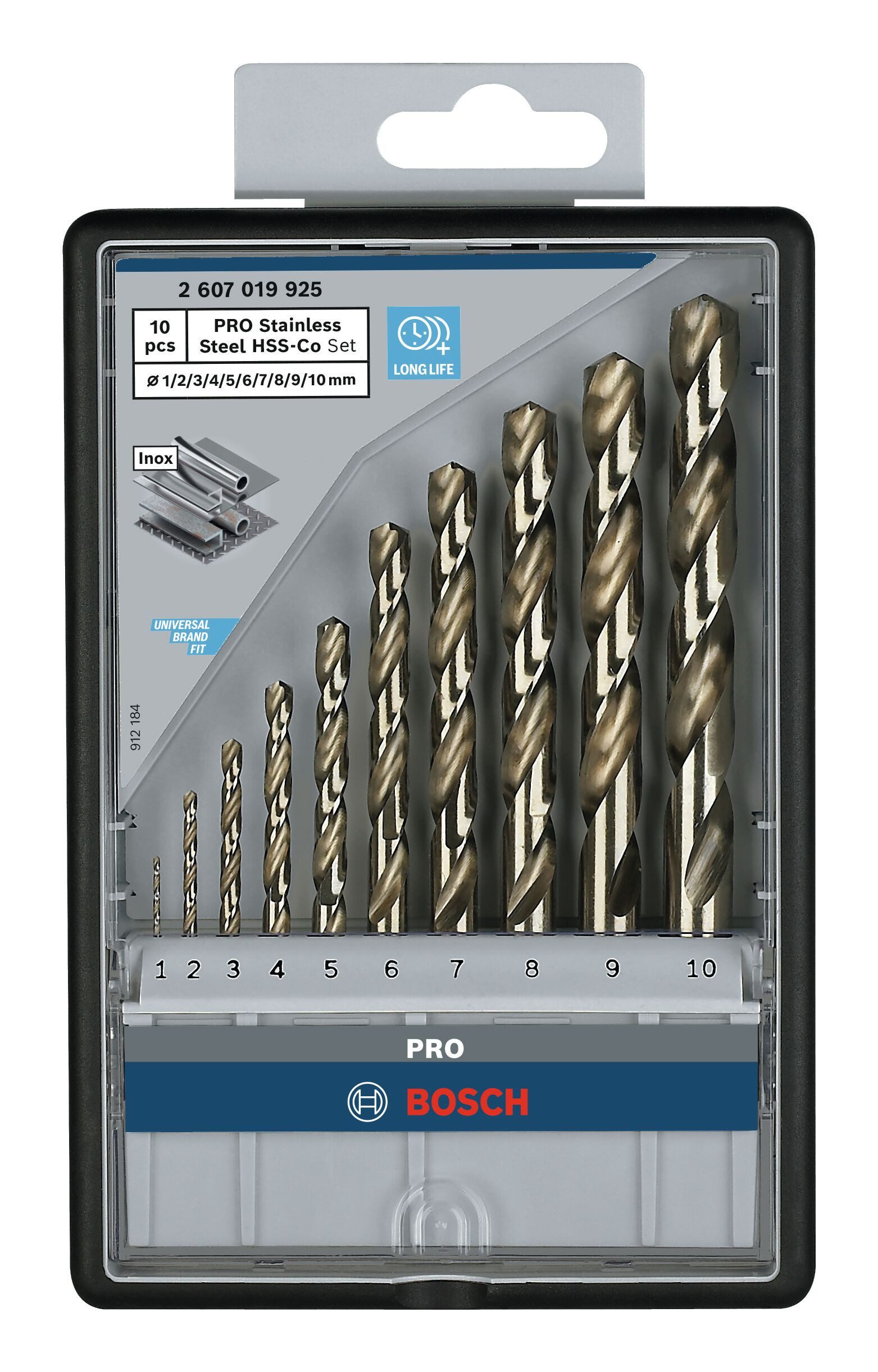BOSCH Metallbohrer Pro Stainless Steel, (10 Teile), HSS-Co Set, 10-teilig