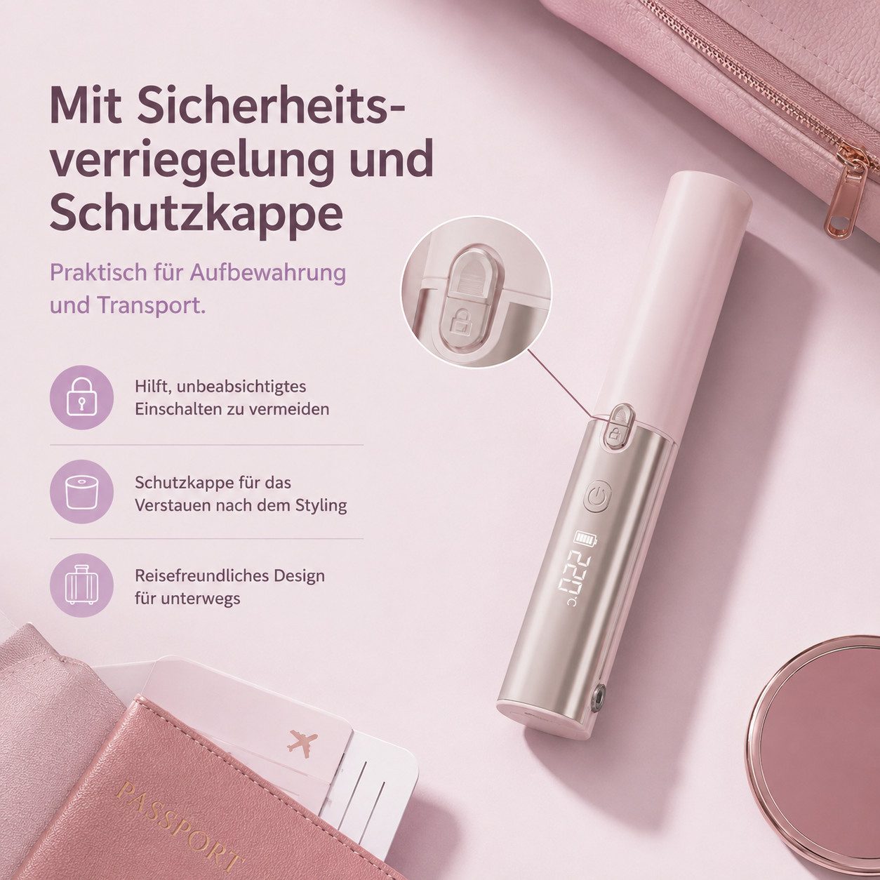 ibettertec Mini-Reiseglätteisen Kabelloser Haarglätter 2-in-1 - Glätteisen & Lockenstab, 3000mAh, Mini Tragbarer Reise Haarglätter,Akku, 3 Temperaturstufen und  – Bild 3 von 5