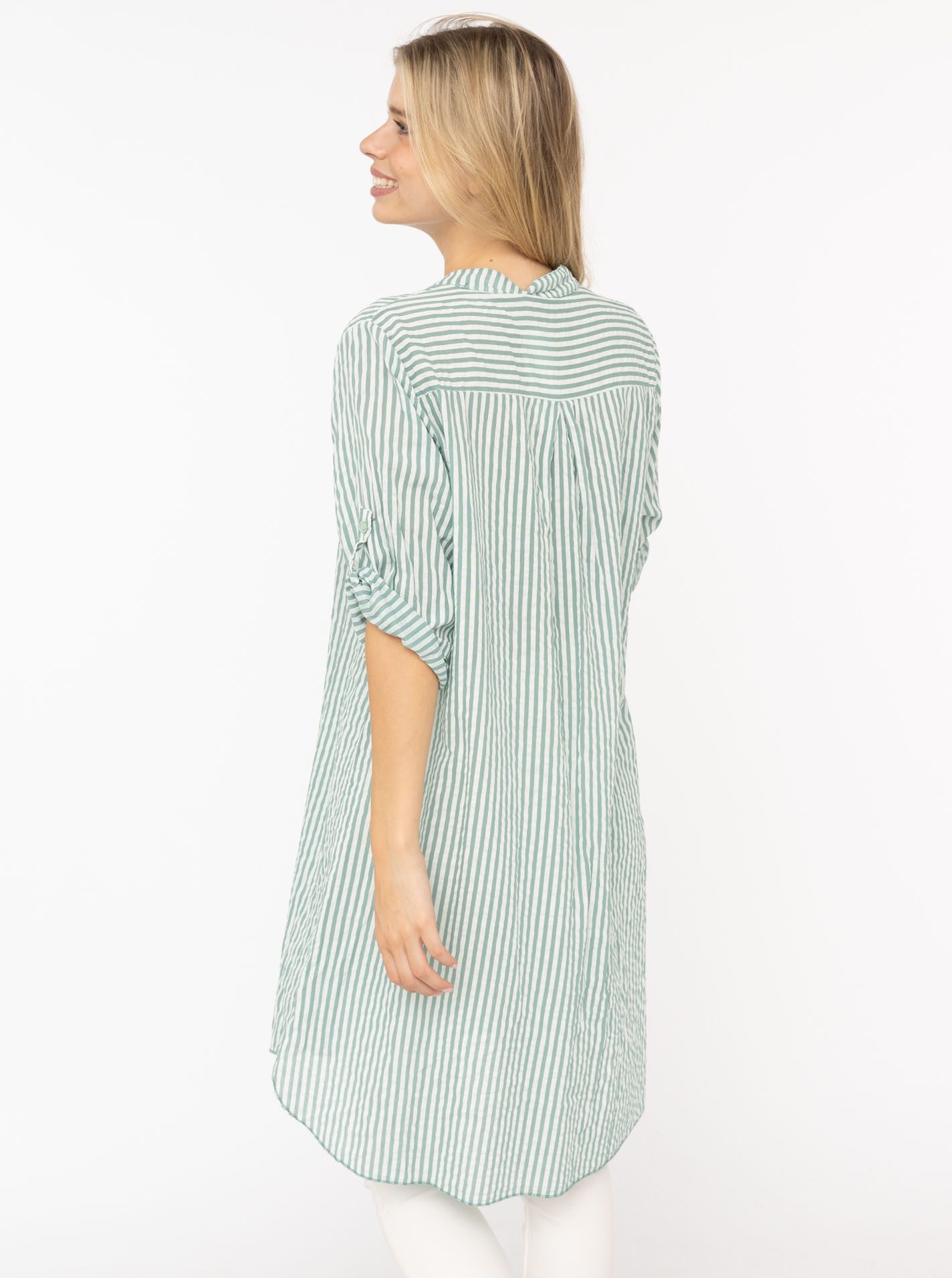 Zwillingsherz Longbluse "Kida" One Size, Streifen, Knopfleiste, Brusttaschen, 3/4-Arm