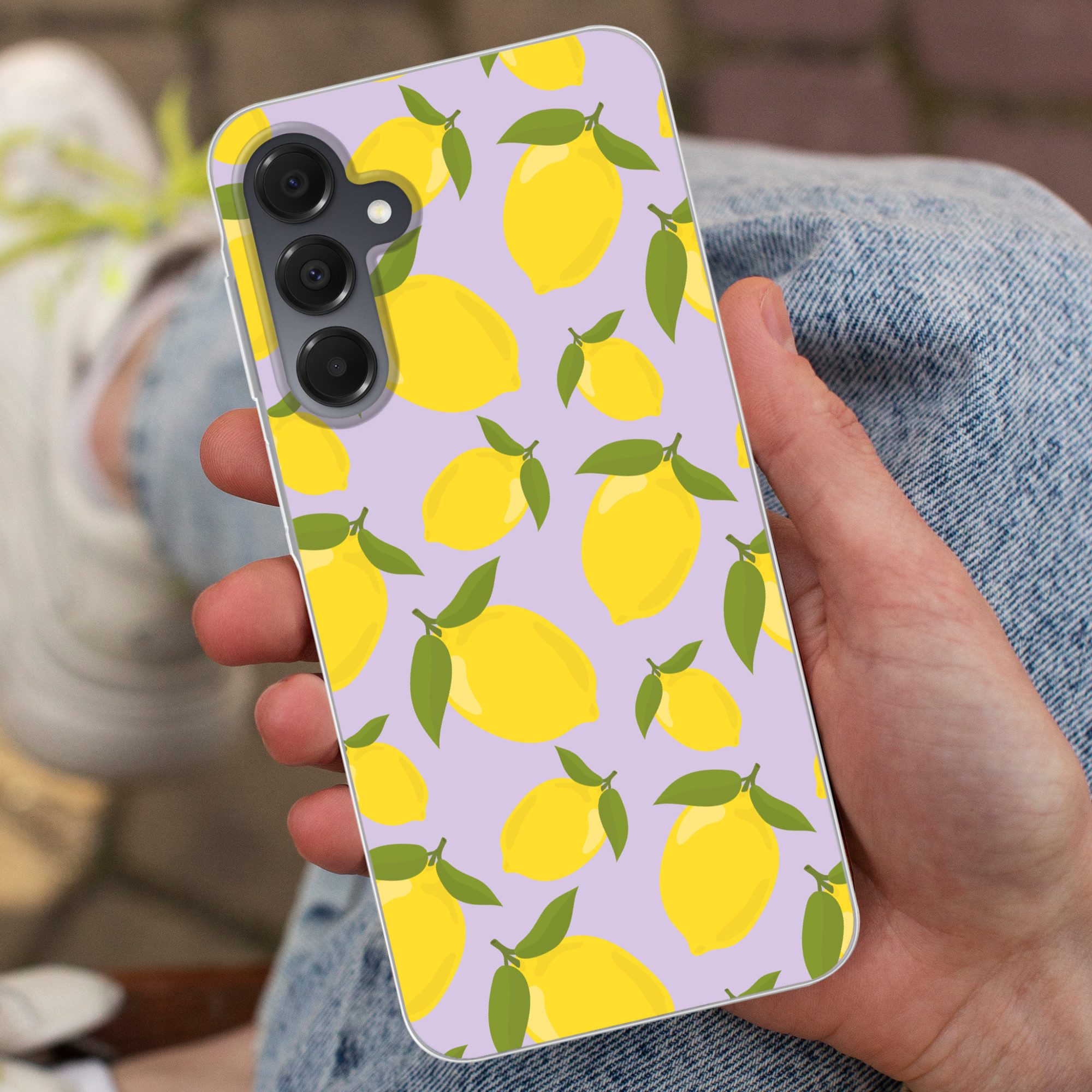 MuchoWow Handyhülle für Samsung Galaxy A16 5G Muster Zitronen - Gelb - Lila - Muster - Frü, Phone Case, Silikon, Schutzhülle Dünn