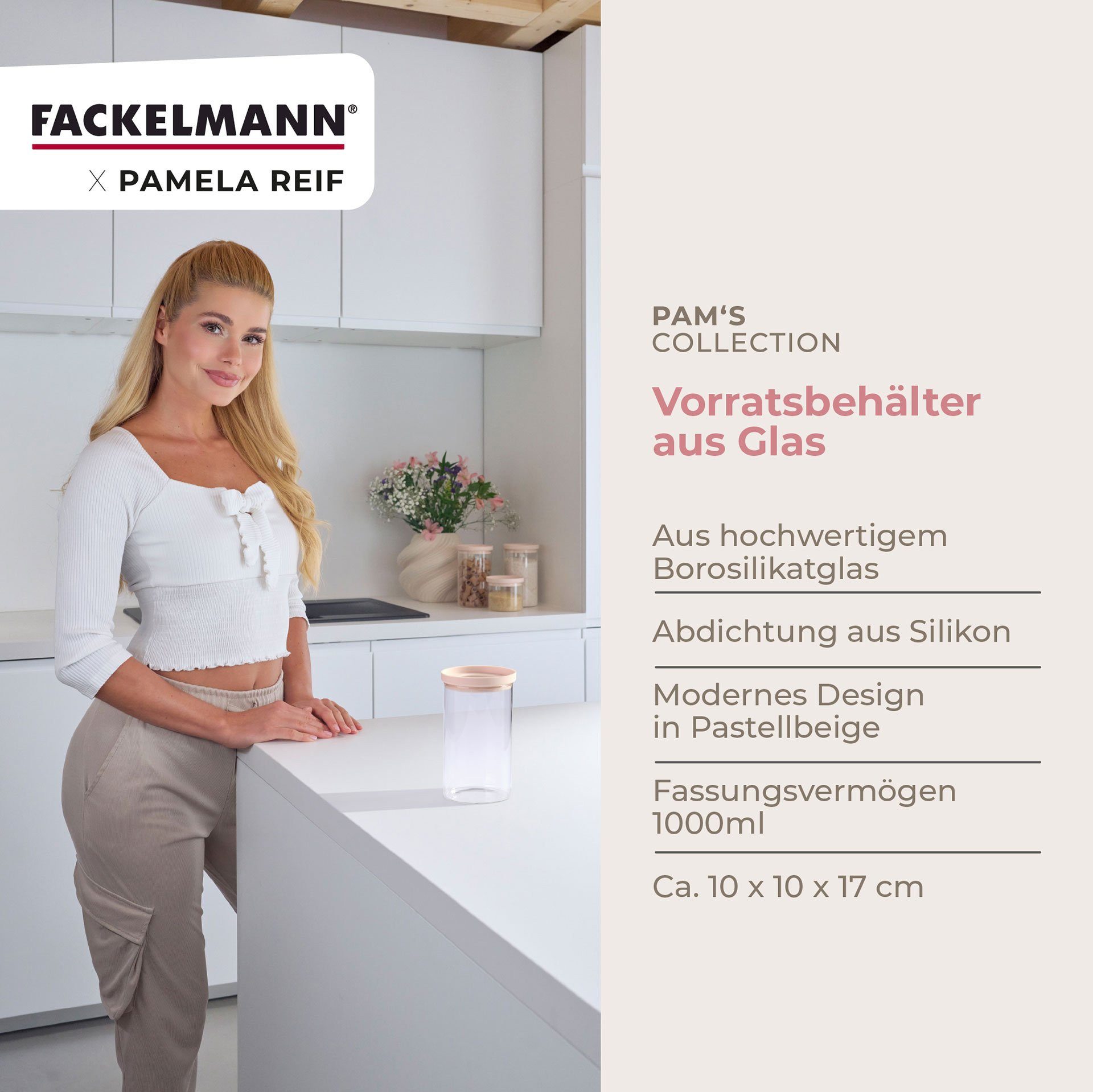 FACKELMANN Vorratsdose Vorratsbehälter, Aufbewahrungsglas, Küchenorganizer, Essensbehälter