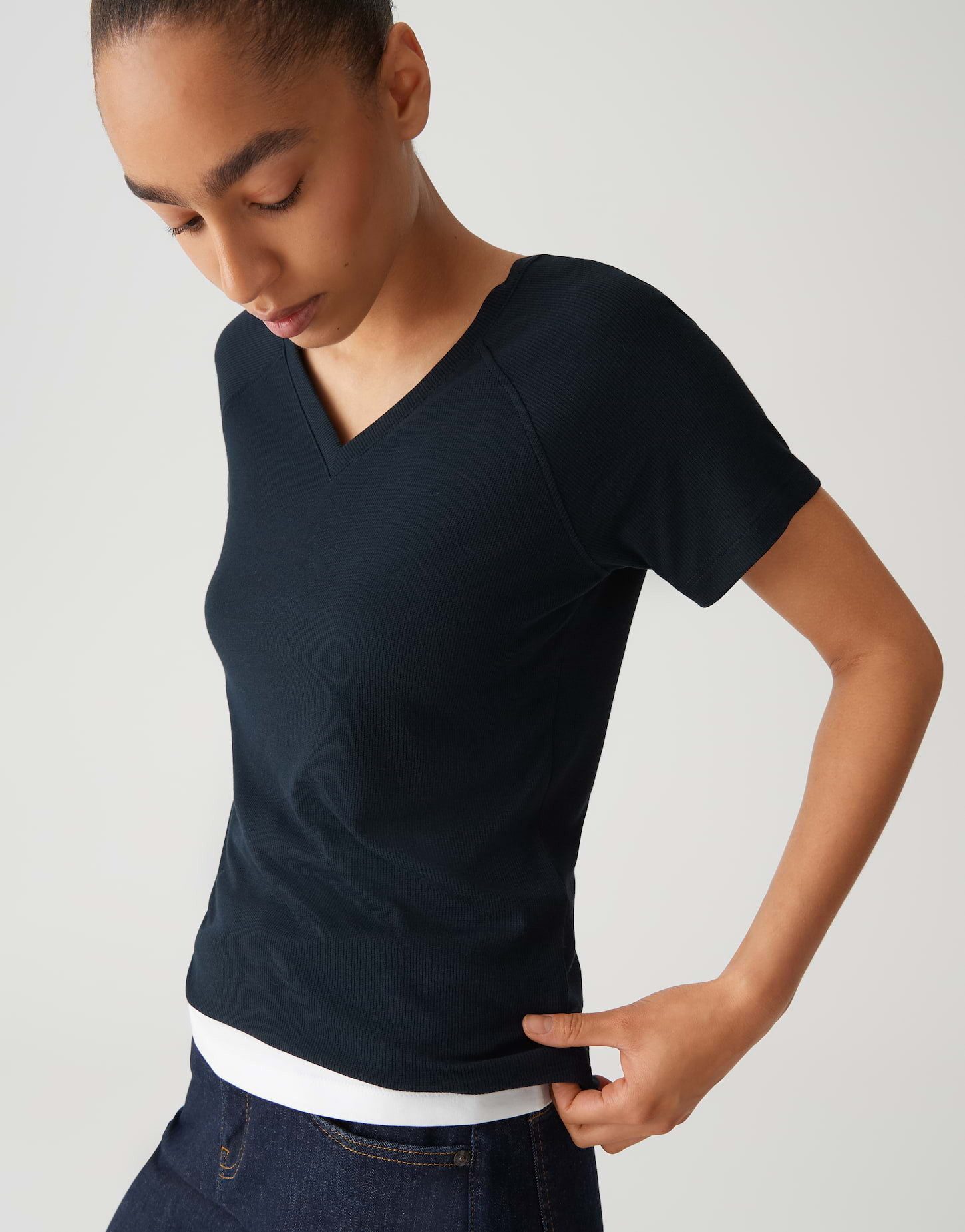 OPUS Kurzarmshirt SAVELLA Slim mit feiner Rippstruktur