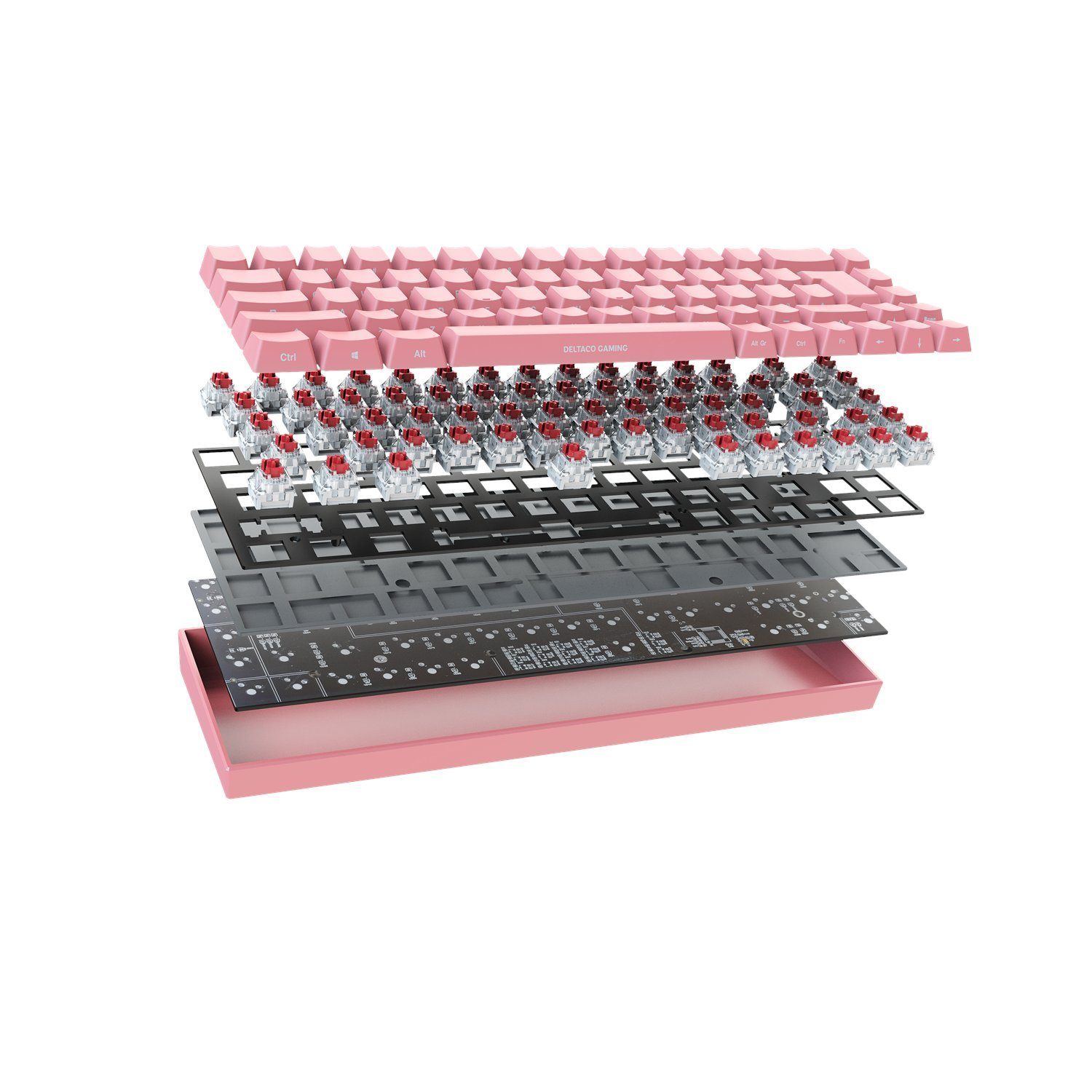 DELTACO Drahtlose Mechanische Gaming Tastatur Deutsches rosa, (mit pink Layout / Herstellergarantie) Gaming-Tastatur inkl. RGB-Beleuchtung, 5 Jahre