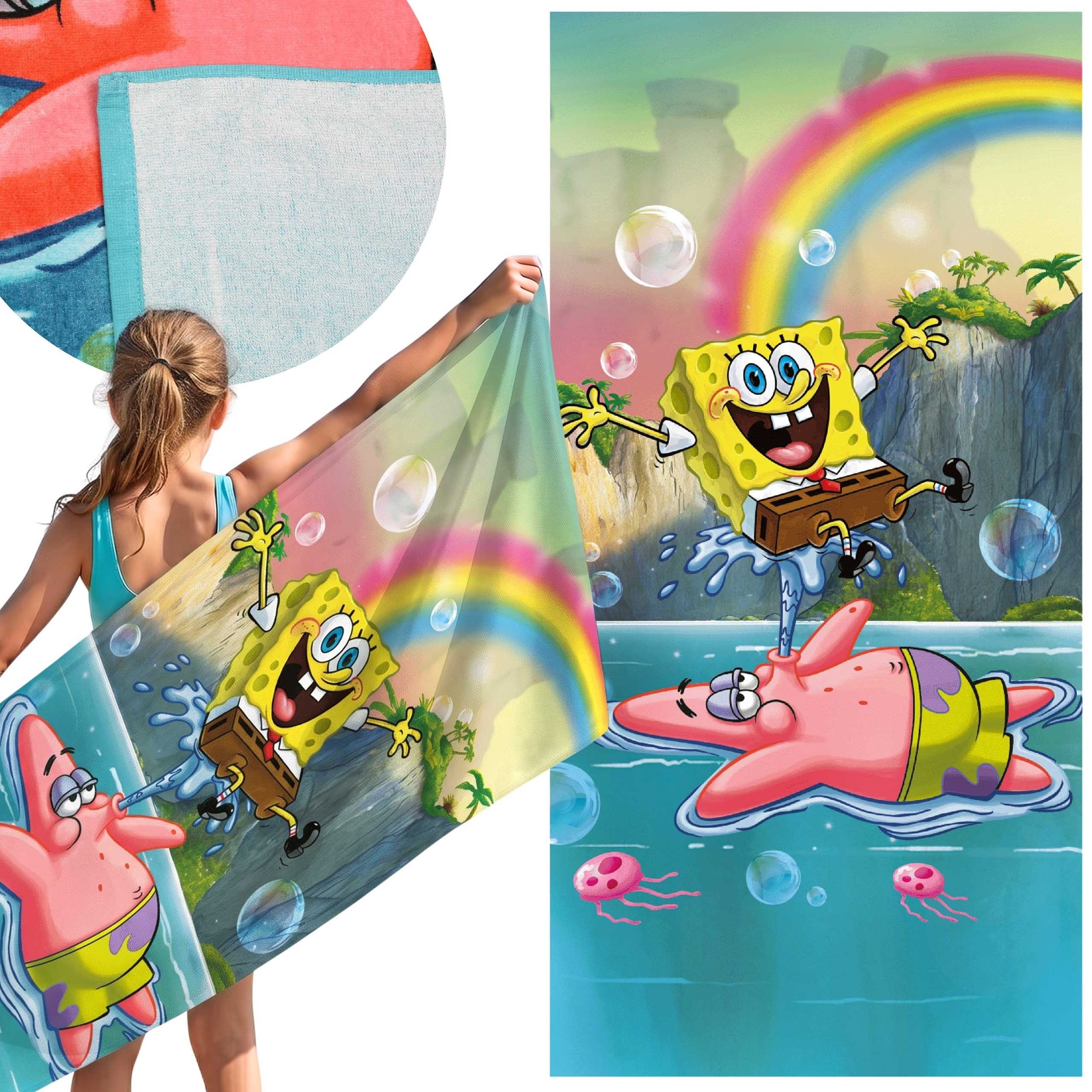 Sarcia.eu Badetücher SpongeBob, buntes Strand- und Badetuch aus Baumwolle, 70 x 140 cm