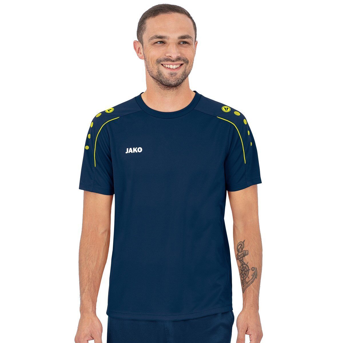 Jako T-Shirt Classico (100% Polyester-Jacquard) dunkelblau/gelb Herren