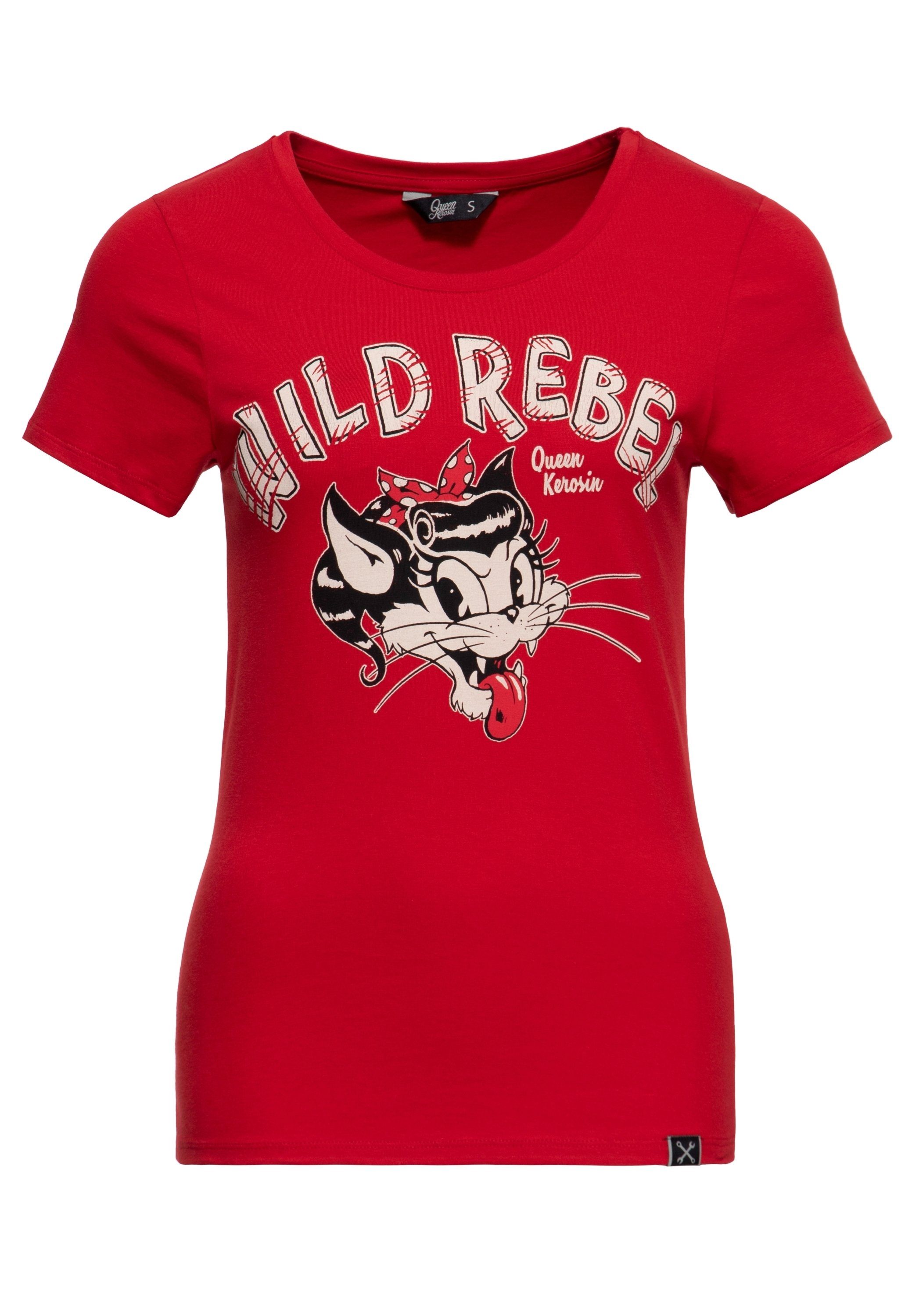 QueenKerosin Kurzarmshirt Wild Rebel mit Cartoon Print