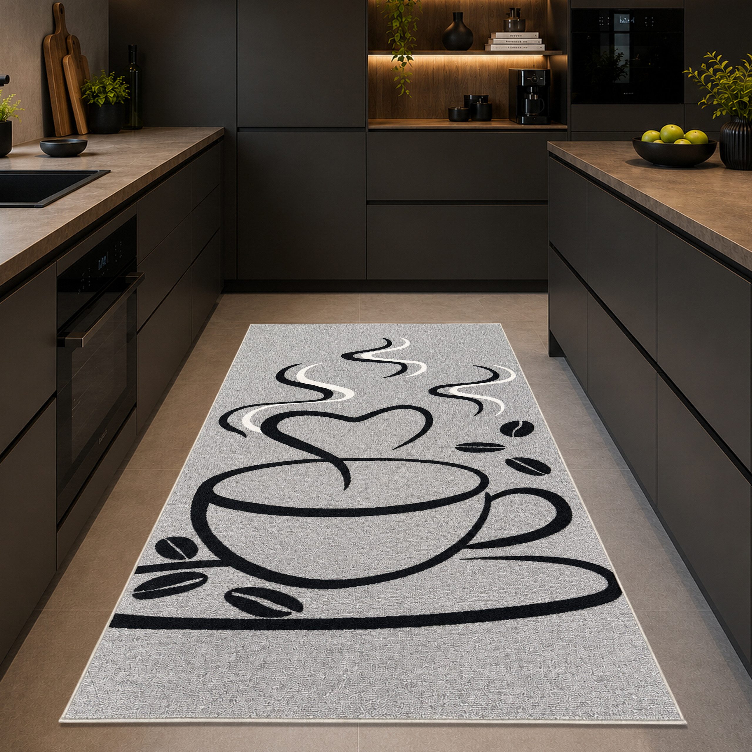 TeppichHome24 Teppich Robsuter Küchenläufer, rechteckig, Höhe: 4 mm, grafisches Küchenmotiv, gummierte rutschfeste Rückseite