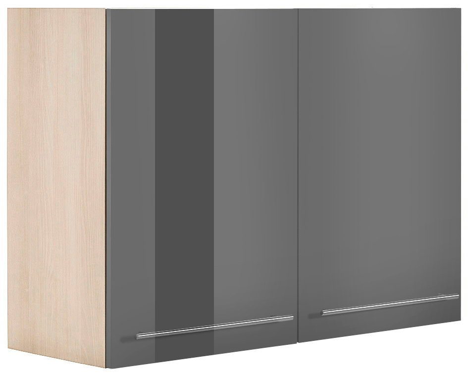 OPTIFIT Hängeschrank Bern Breite 100 cm, 70 cm hoch, 2 Türen, mit Metallgriffen grau Hochglanz/akaziefarben | akaziefarben