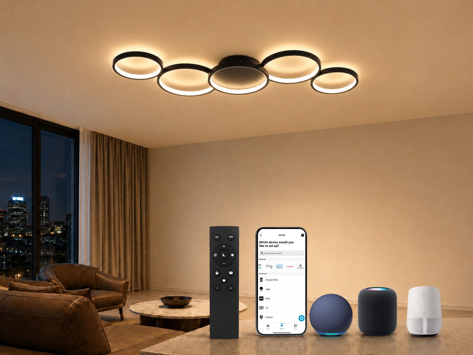 BAYHT LED Deckenleuchte Alexa dimmbar 56W 5600lm 100x35cm, LED fest integriert, Warmweiß-Kaltweiß, 56W, 5600lm, 100×35cm
