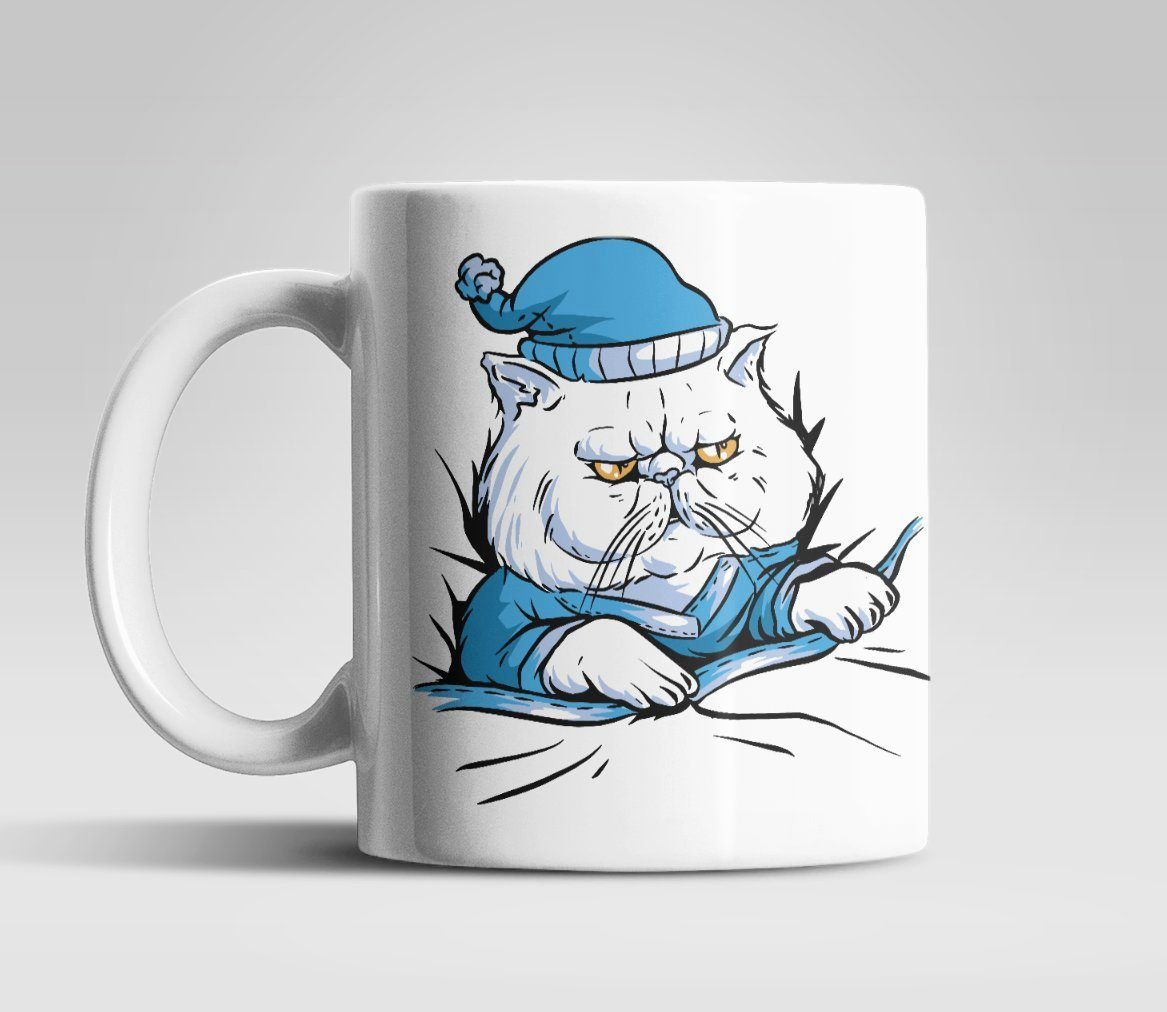 WS-Trend Tasse Angry Cat Pyjama Kater Kaffeetasse Teetasse, Keramik, 330 ml