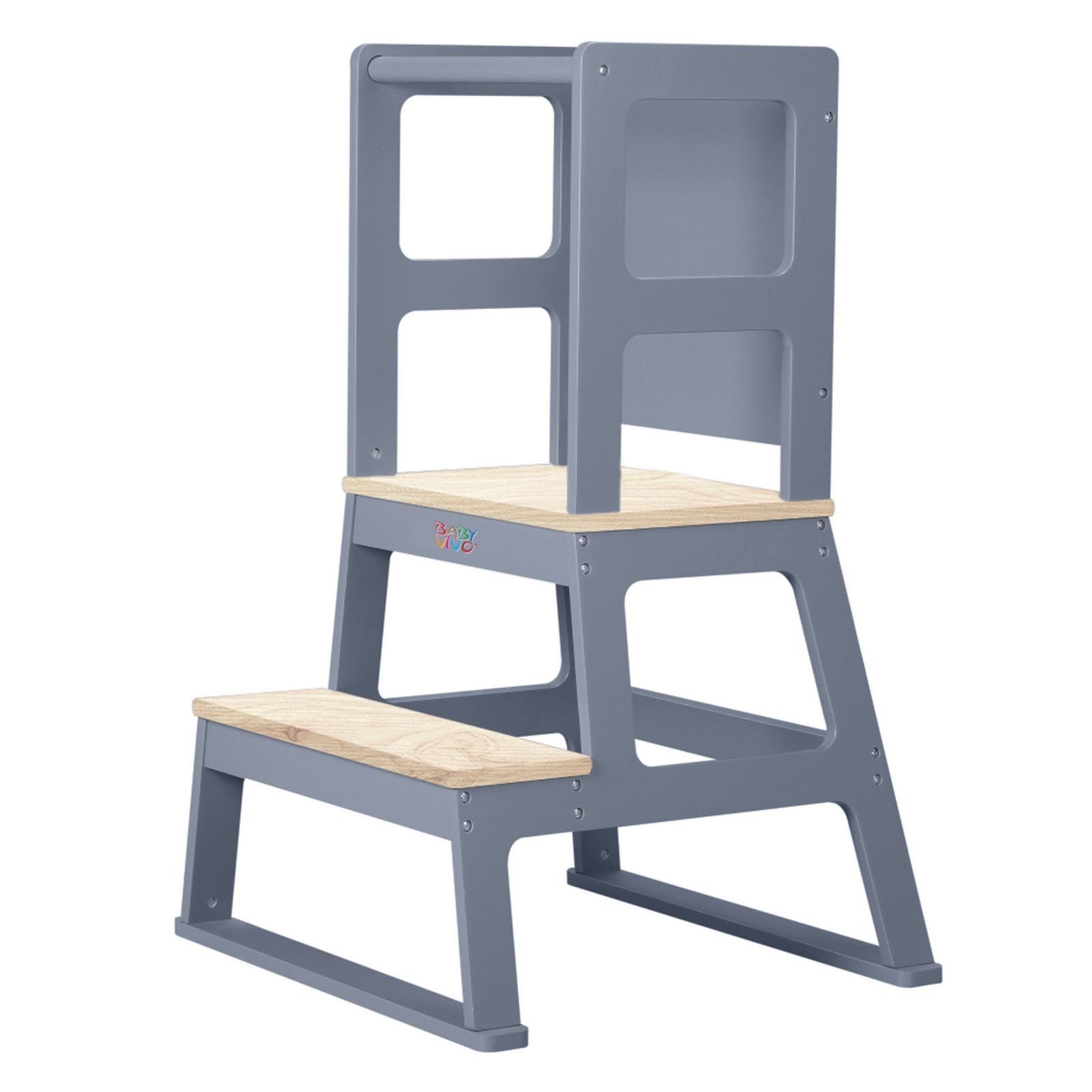 Baby Vivo Stehhilfe Lernturm aus Holz in Grau Mit - Tafel