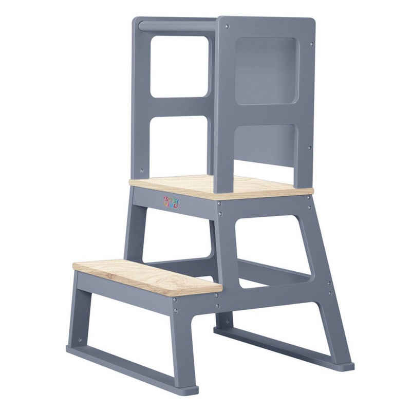 Baby Vivo Stehhilfe Lernturm aus Holz - Mit Tafel in Grau