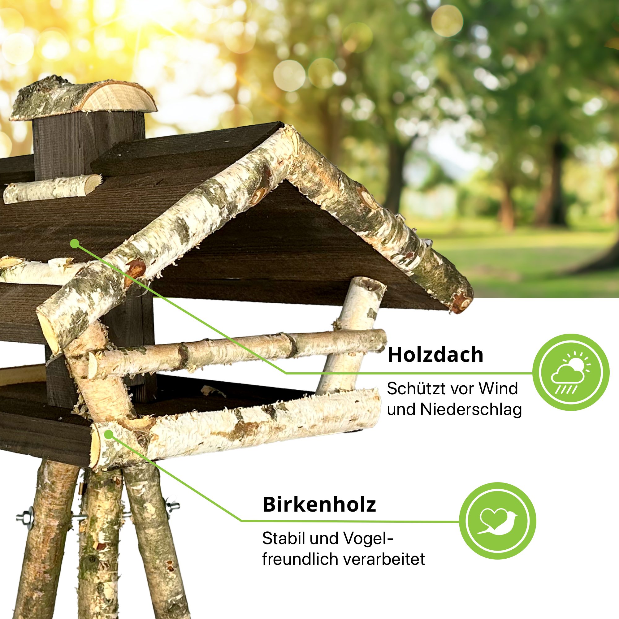 gartenetage Vogelhaus Birkenfutterstelle mit Holzdach inkl. günstig online kaufen