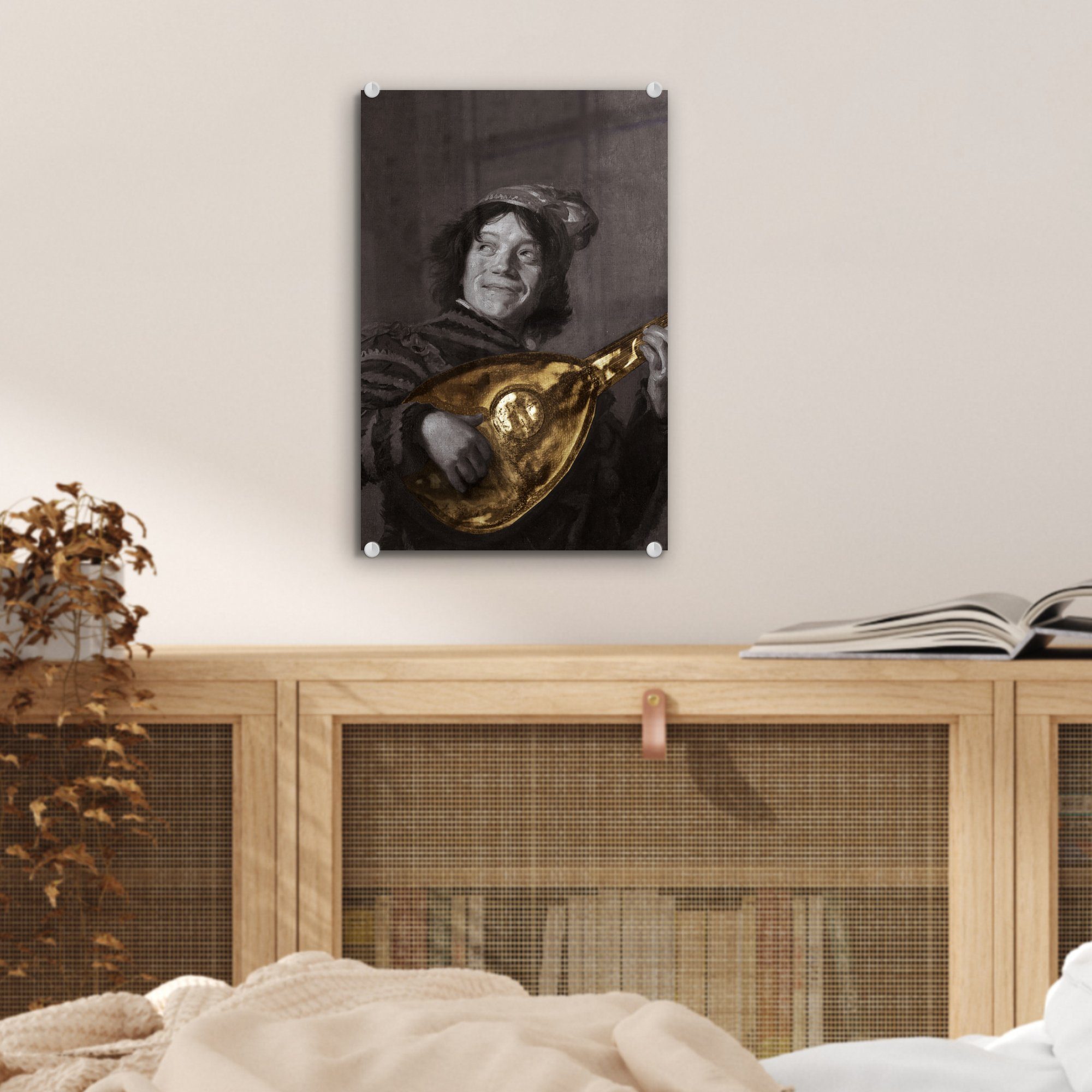 Wandbild Frans Der Glas - - Gold - - Meister, auf Acrylglasbild Glasbilder Hals Lautenspieler Alte Wanddekoration St), (1 MuchoWow - - Foto Glas Bilder auf