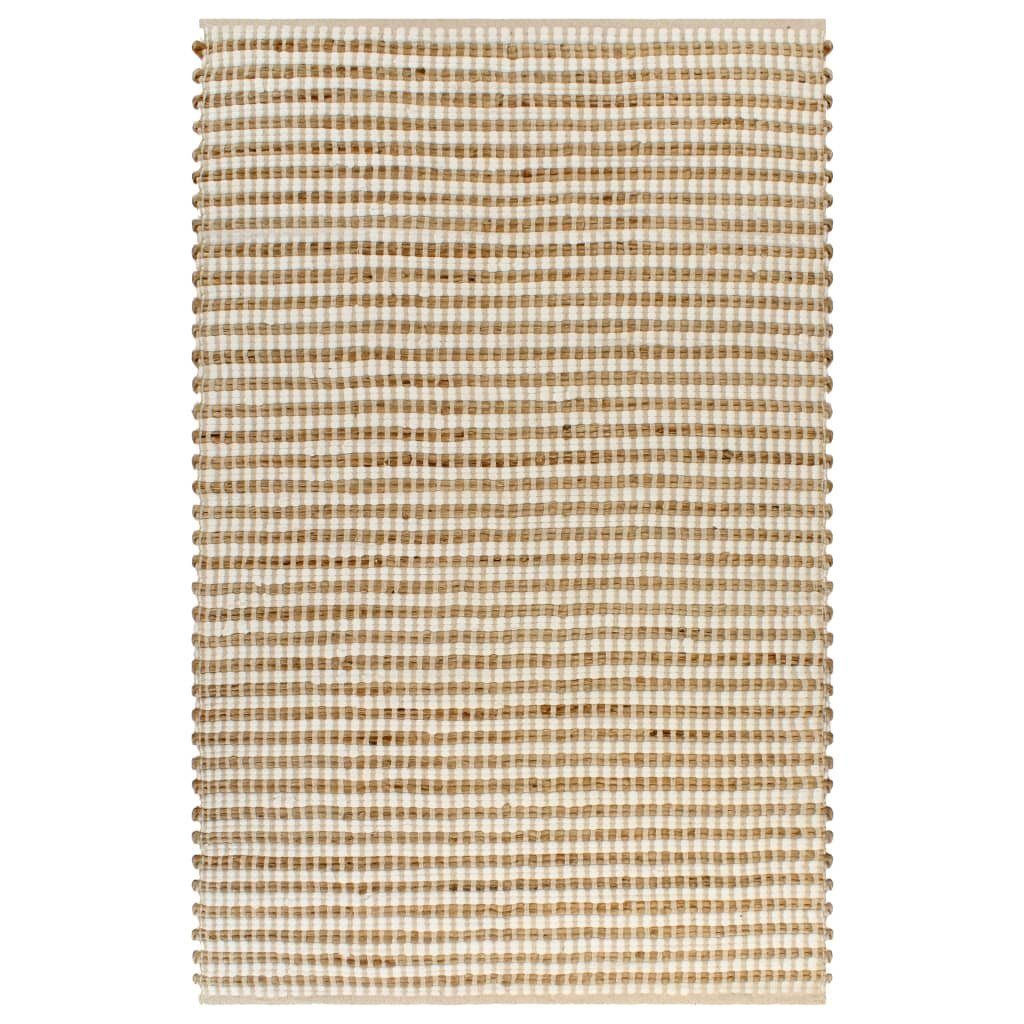 Teppich Handgewebter Teppich Jute Stoff 120 x 180 cm Natur und Weiß, vidaXL, Rechteckig