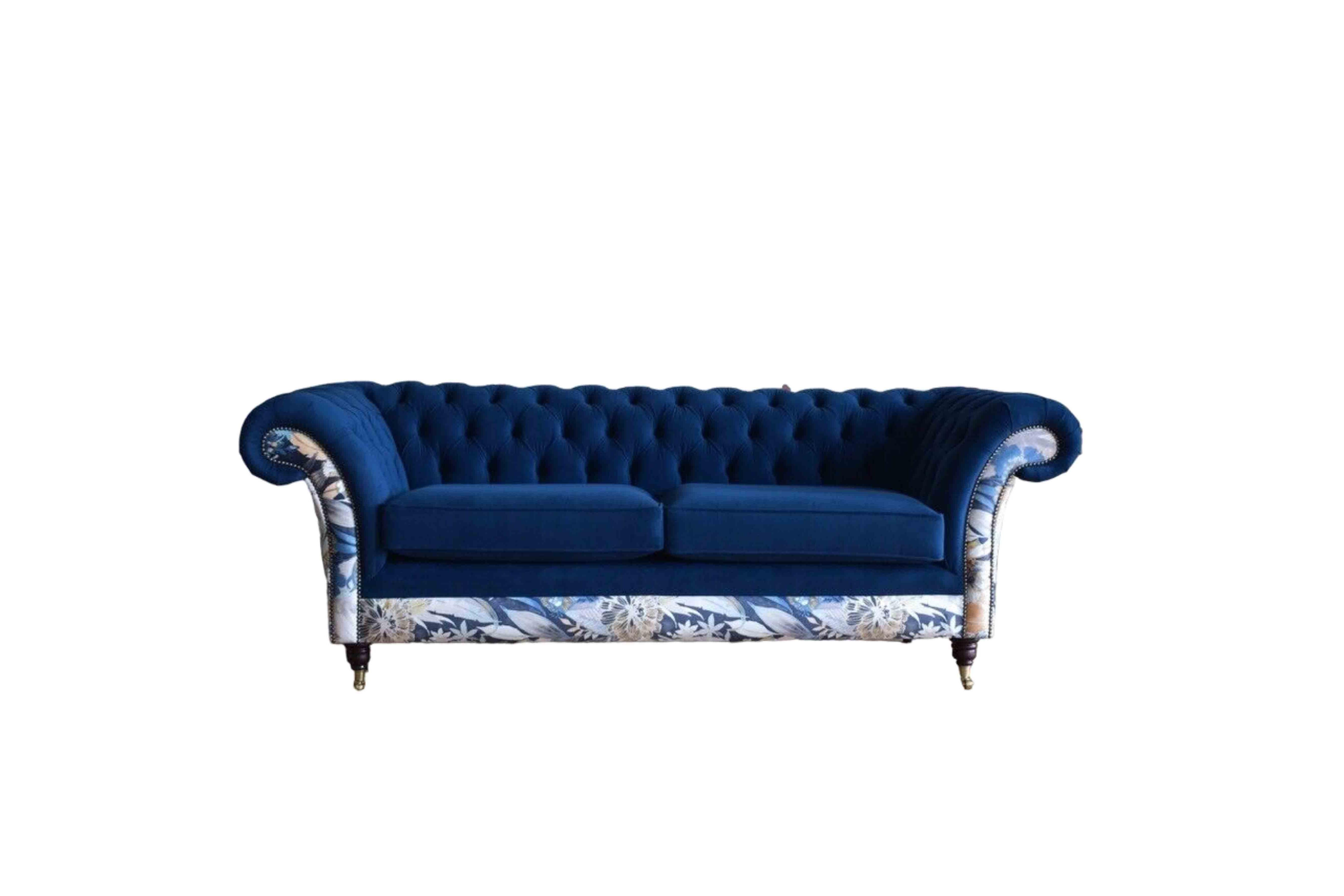 Xlmoebel Chesterfield-Sofa Royal Blaue Samt Couch im klassischen Chesterfield-Design, Hergestellt in Europa