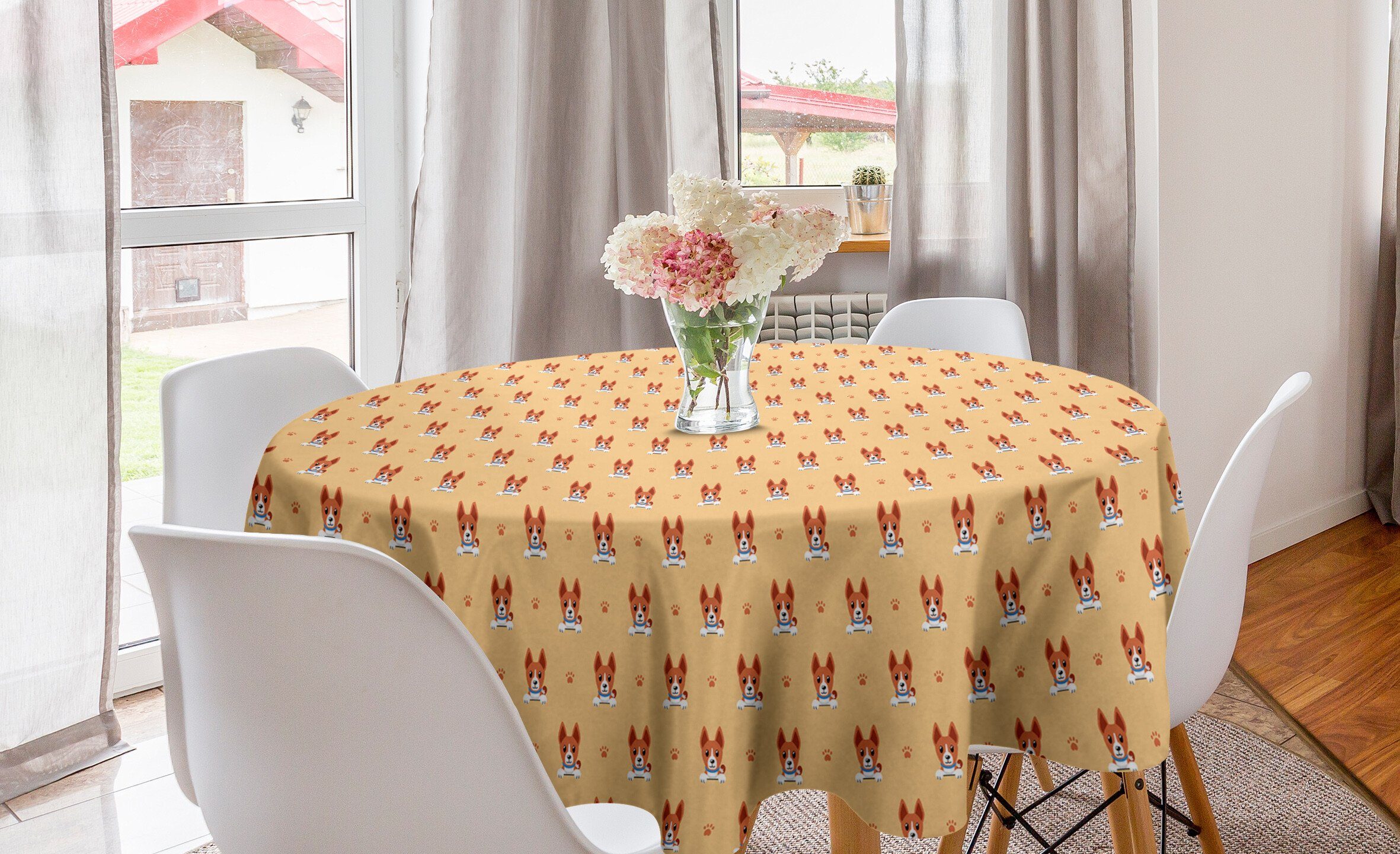 Küche Abdeckung Basenji für Hündchen Dekoration, Esszimmer Pfoten und Tischdecke Kreis Tischdecke Hunde Muster Abakuhaus