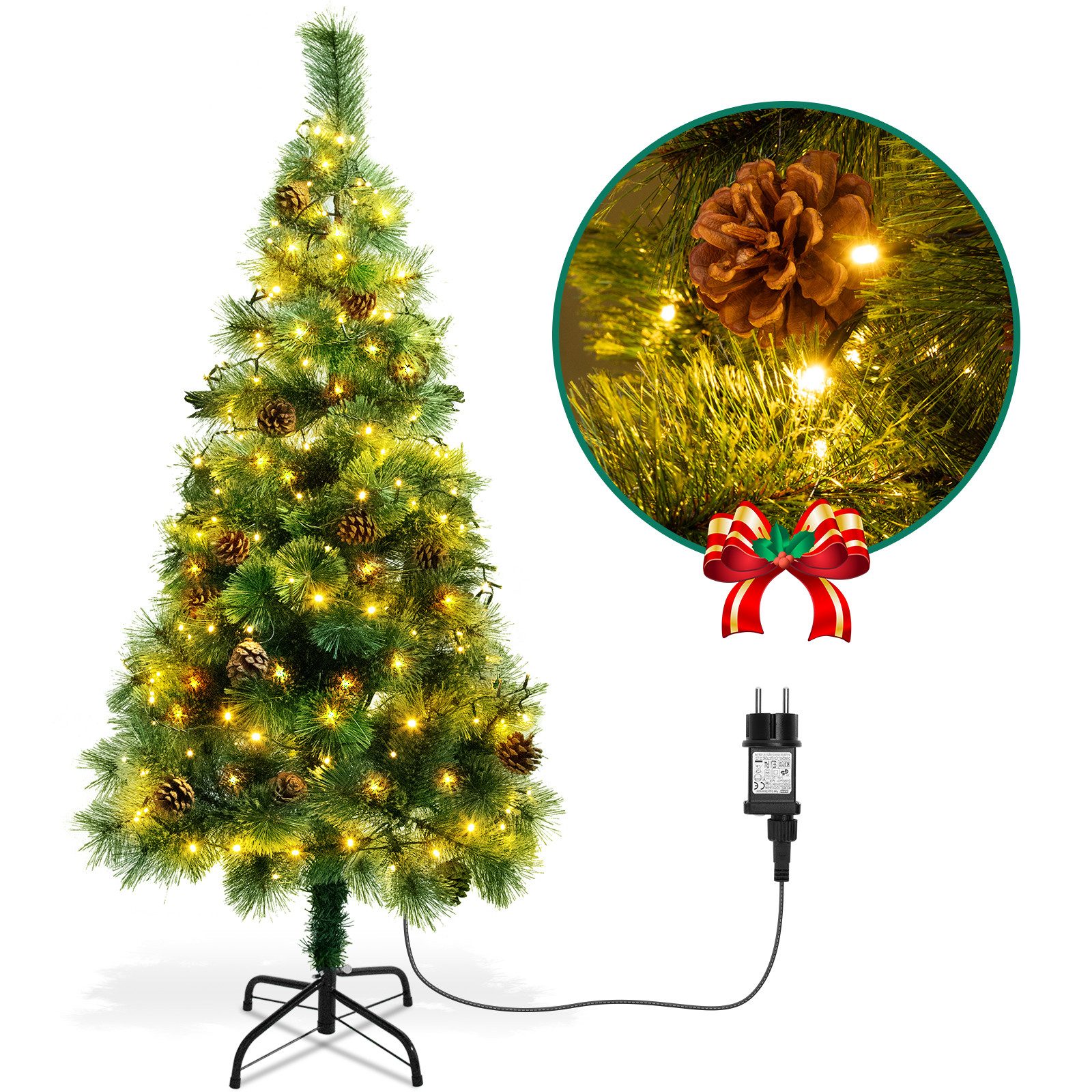 Aigostar Künstlicher Weihnachtsbaum Künstlich Weihnachtsbaum mit LED, Tannenzapfen, Schneller Aufbau, 150/ 180 CM Mit PVC Kiefernnadeln, 8 Beleuchtungsmodi, Metallständer