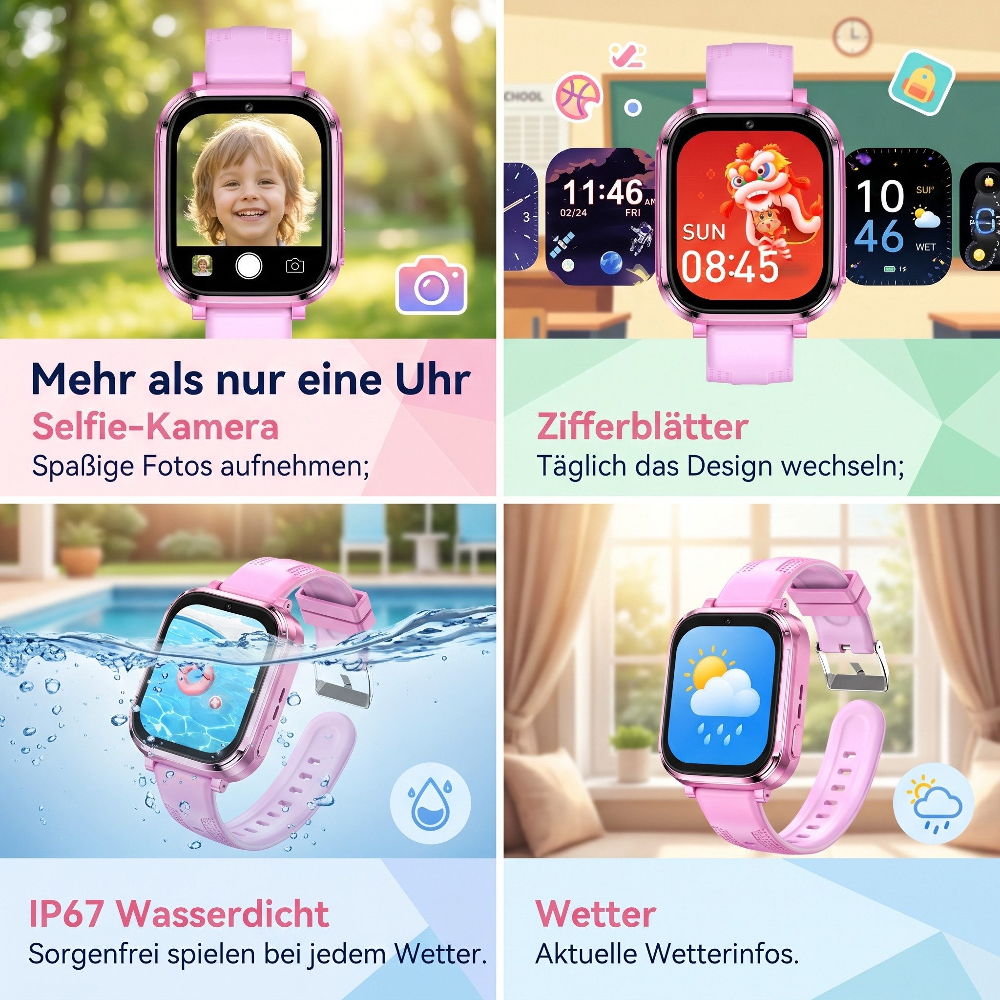 Vashoy Kinderuhr T59/T53 Smartwatch Kinder mit GPS,Kindgerecht sicher Smartwatch (5 cm/1.83 Zoll, RTOS/4G (LTE) 4G Telefonfunktionen Smartwatch, 6-tlg., GPS-Ort – Bild 4 von 5